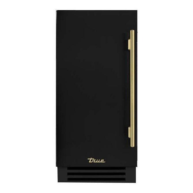 True ADA Height 15 Inch 75 Lb. Left Hinge Outdoor Ice Maker - Matte Black w/ Brass Handle - TUIADA-15-LS-A~027-H01