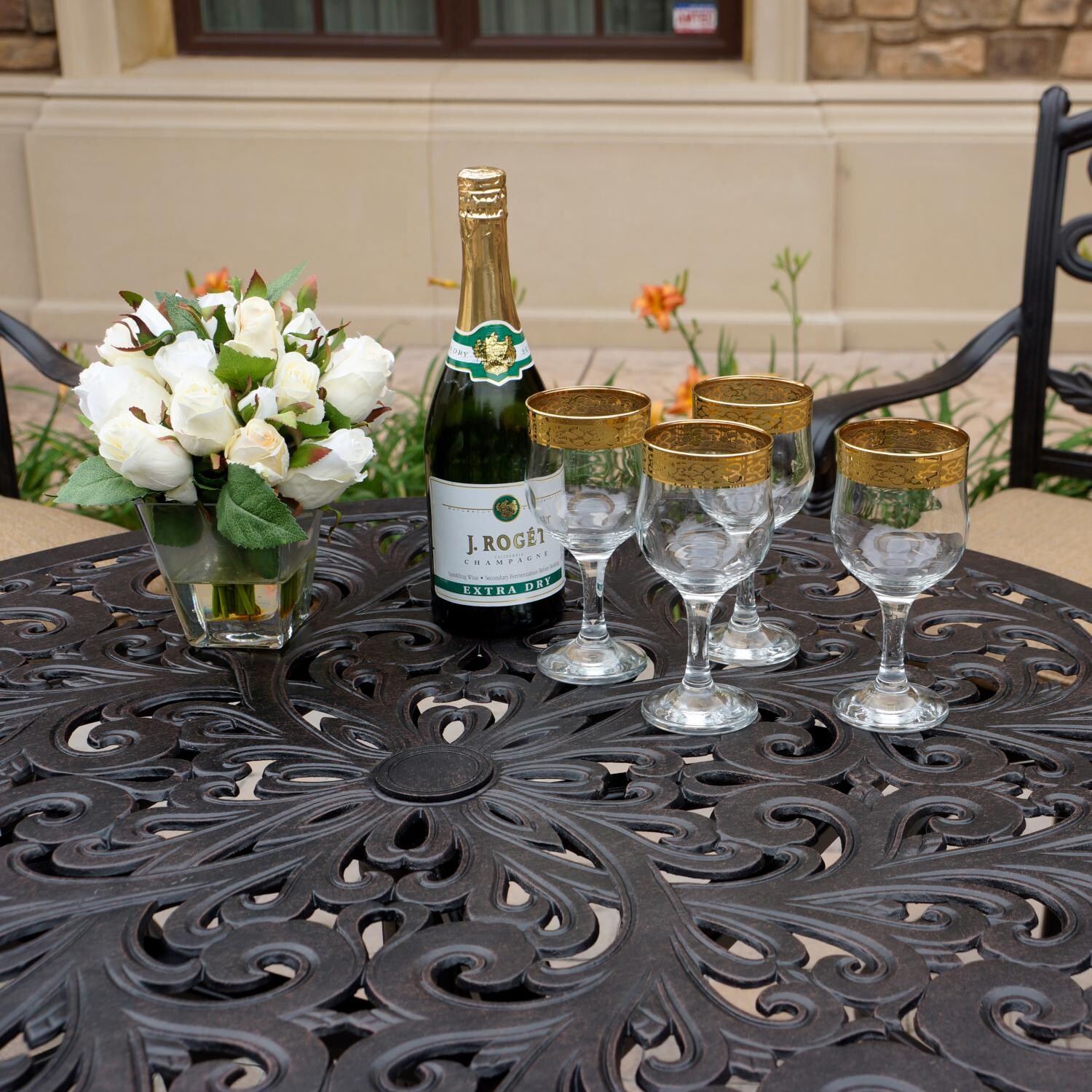 Darlee DL2052-5PC-80F Santa Monica 5 Piece Cast Aluminum Patio Bar Set W/ 42 Inch Round Pedestal Table & Sesame Cushions - Table Detail thumbnail