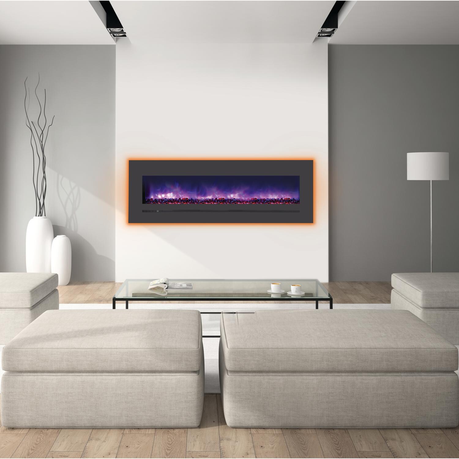 Sierra Flame by Amantii 60-inch Wall Mount/Flush Mount Electric Fireplace - Purple - Installed thumbnail