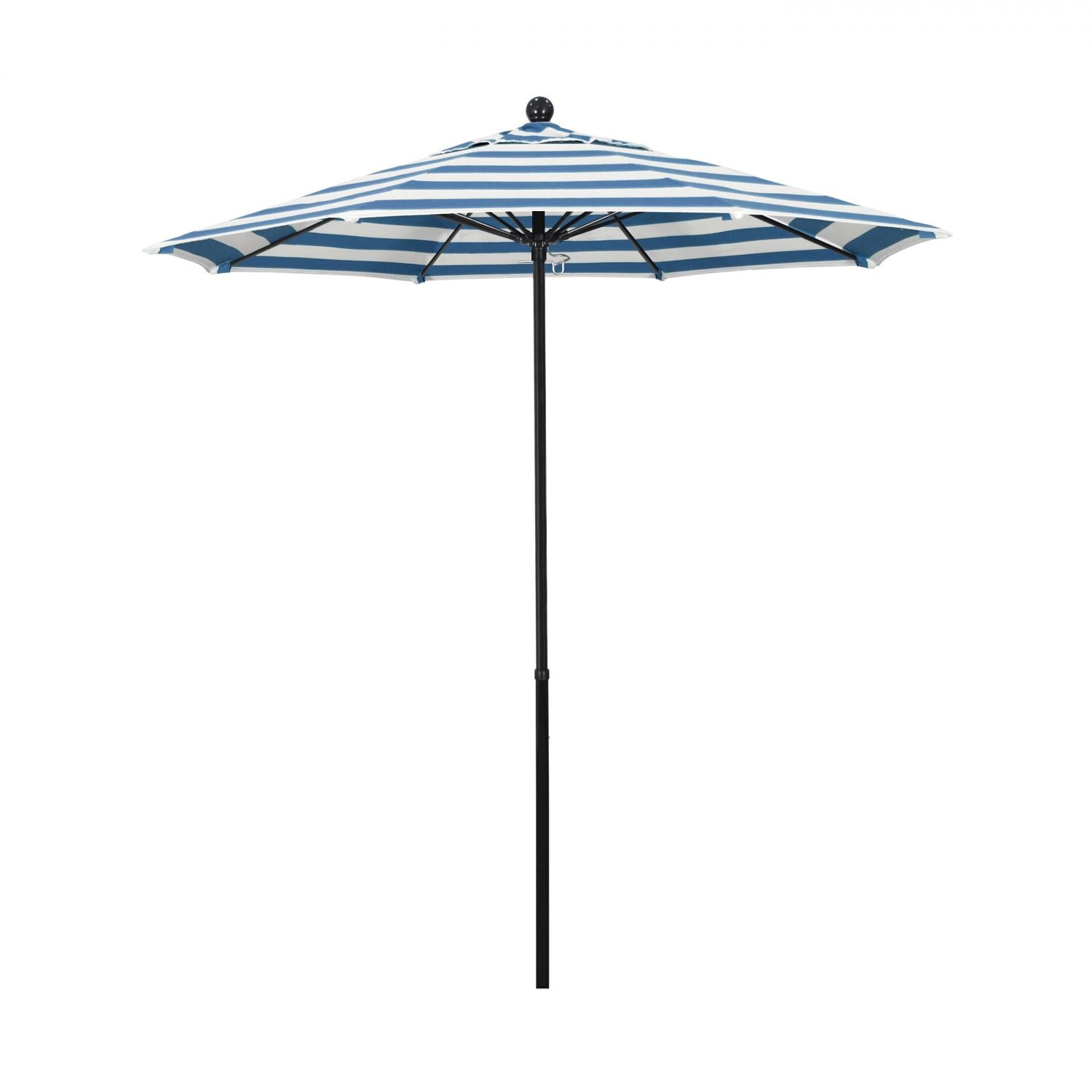 California Umbrella Oceanside Side 7.5 Ft Octagonal Fiberglass Patio Umbrella W/ Push Lift - Black Frame / Sunbrella Cabana Regatta Canopy thumbnail