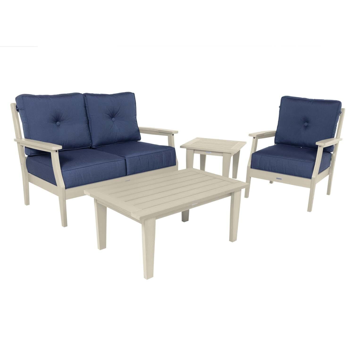 Blushing Bay 4 Pc Recycled Plastic Seating Set in Spectrum Indigo/Whitewash by Lakeview Outdoor Designs - White Background thumbnail