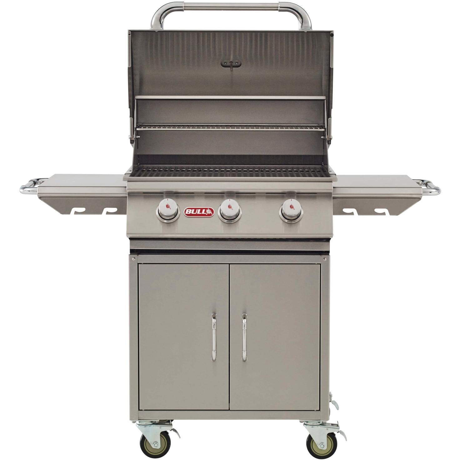 Bull 69101 Steer Premium 25-Inch 3-Burner Freestanding Propane Gas Grill - Hood Open