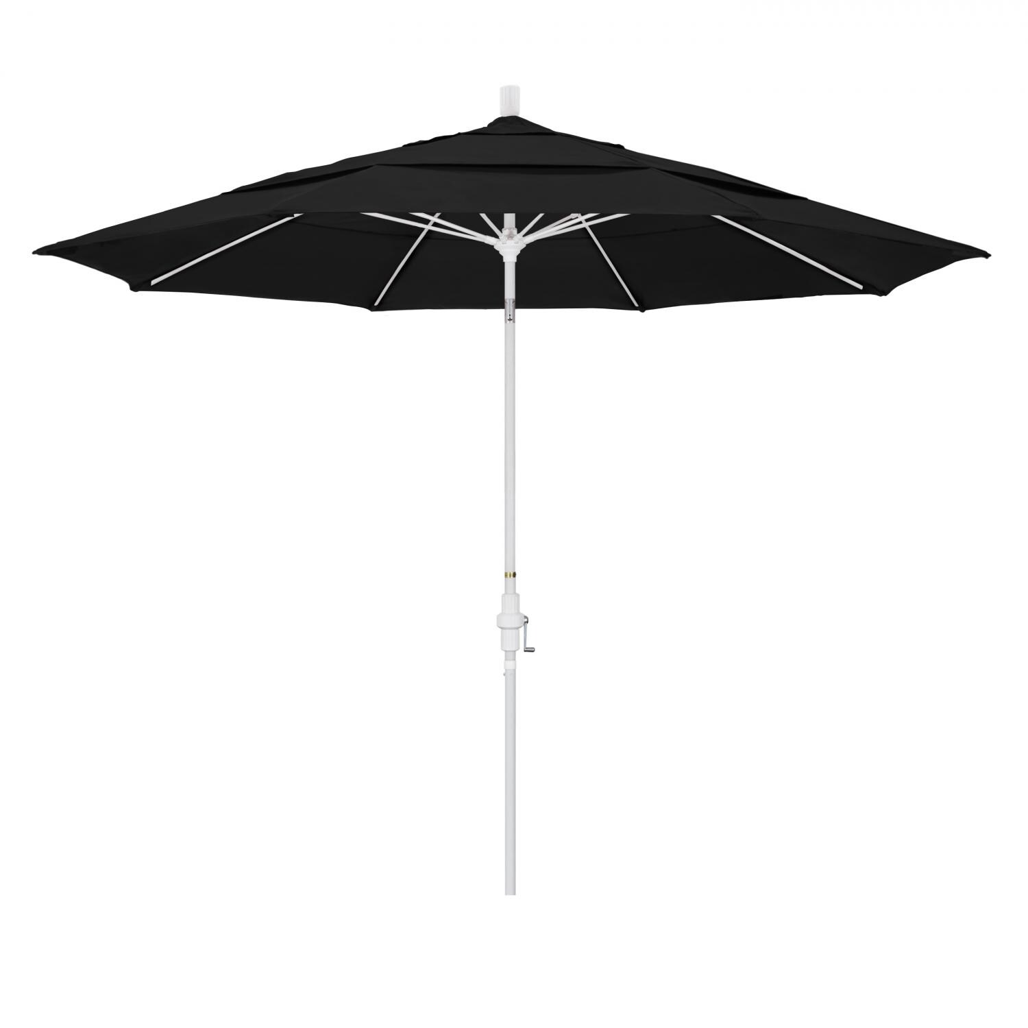California Umbrella 11 Ft Octagonal Aluminum Collar Tilt Patio Umbrella W/ Crank Lift & Fiberglass Ribs - Matted White Frame / Sunbrella Canvas Black Canopy thumbnail