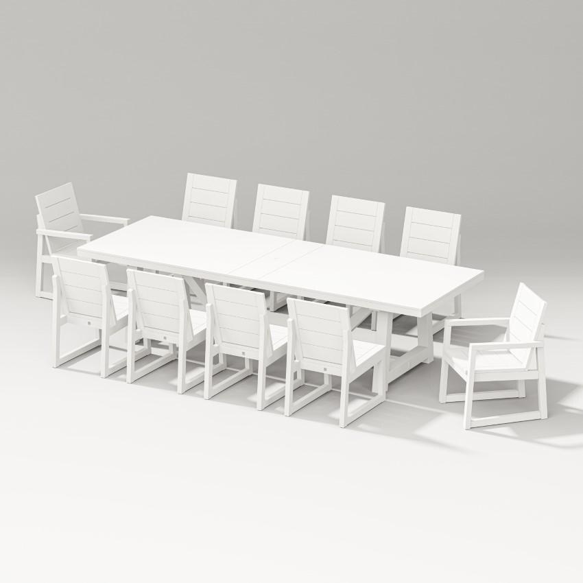 Elevate 11 Pc A-Frame Table Dining Set in Vintage White by PW Designer Series - White Background thumbnail