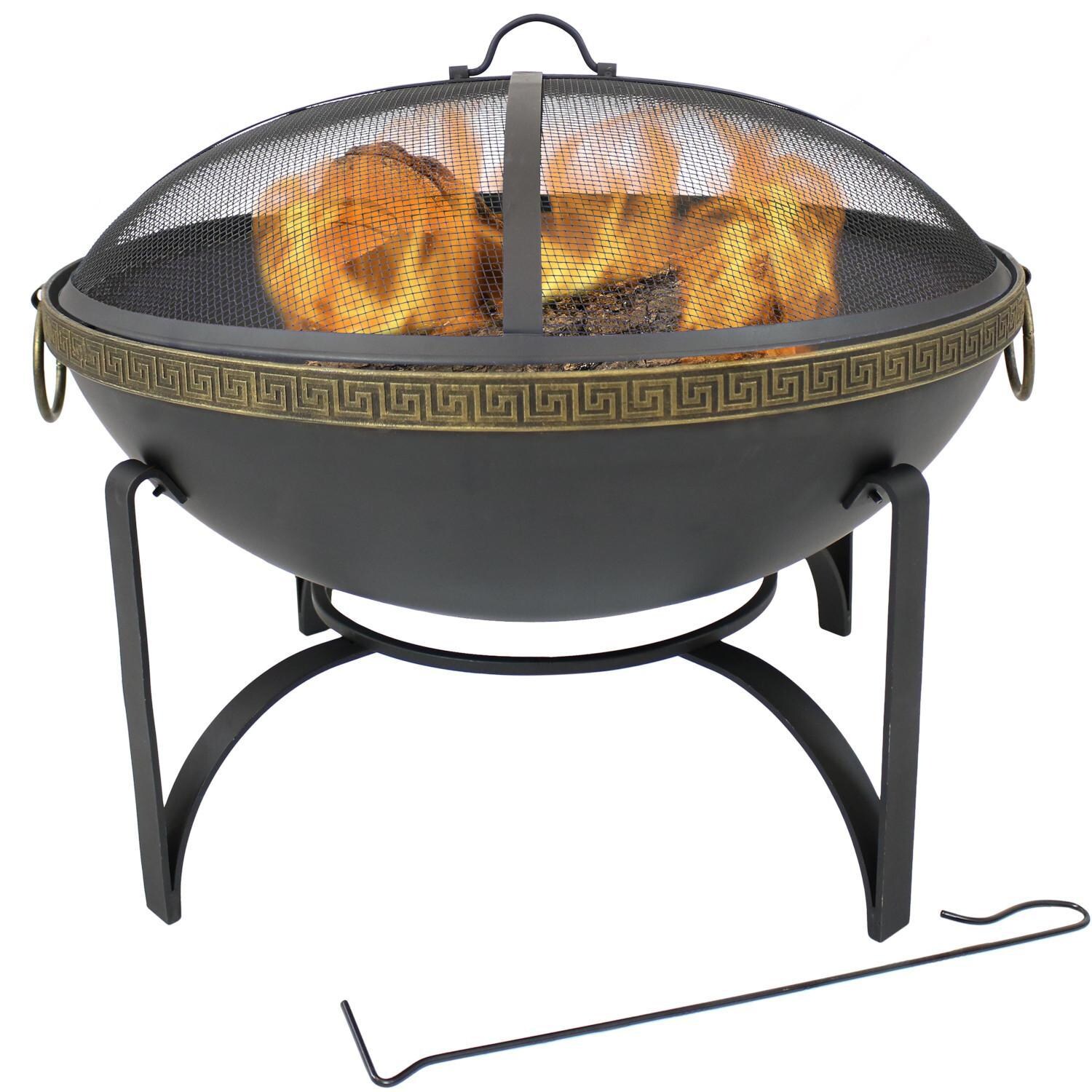 Ultimate Patio 26-Inch Steel Contemporary Wood Burning Fire Pit - In Use thumbnail