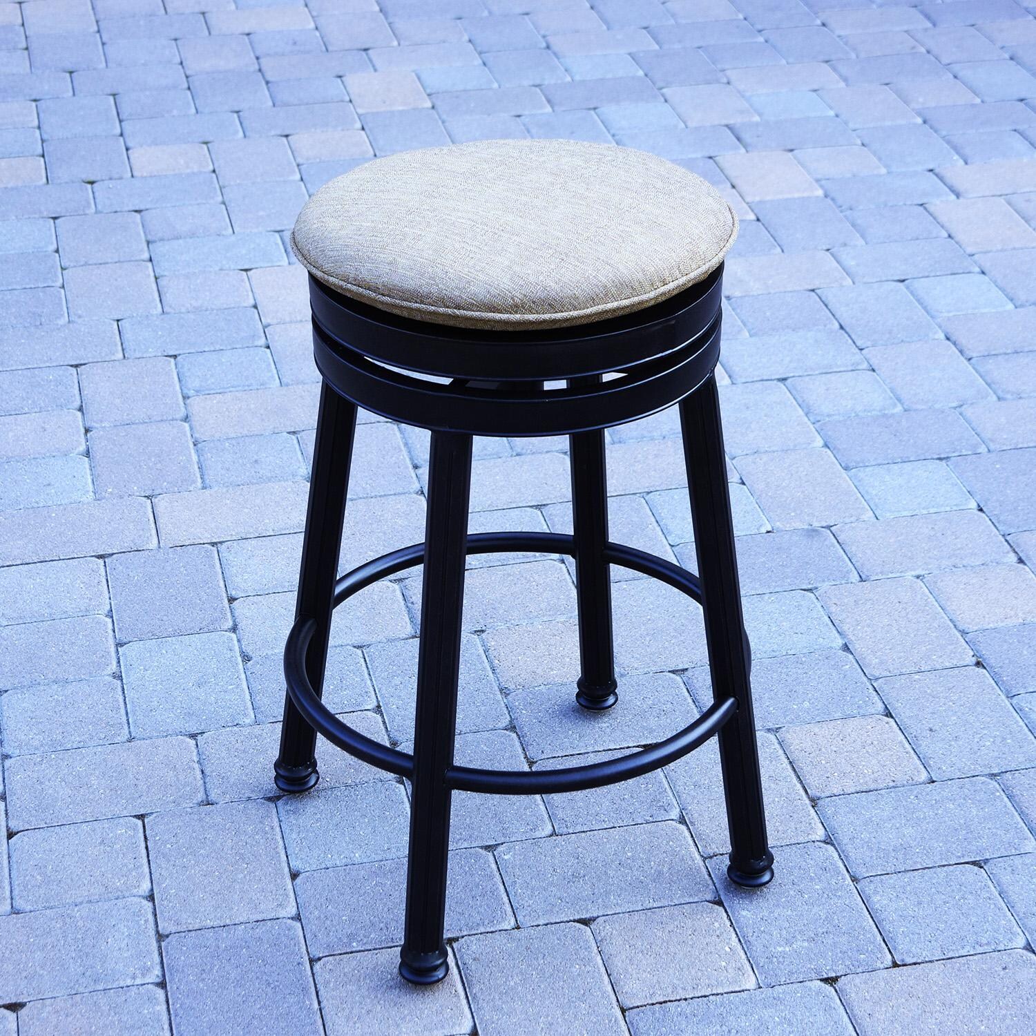 Darlee Classic 6 Pc Cast Aluminum Backless Counter Height Swivel Bar Stool Set w/ Beige Canvas Cushions - Stool - Lifestyle thumbnail