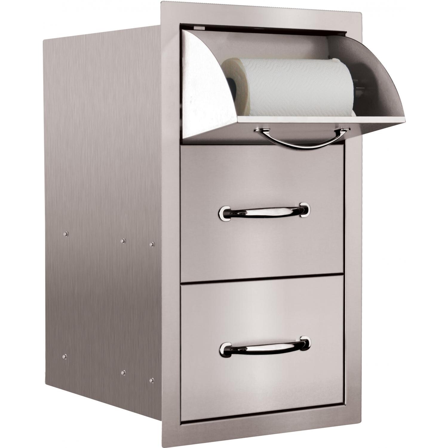 Summerset 15-Inch Stainless Steel Flush Mount Double Access Drawer With Paper Towel Holder - SSTDC-17 image