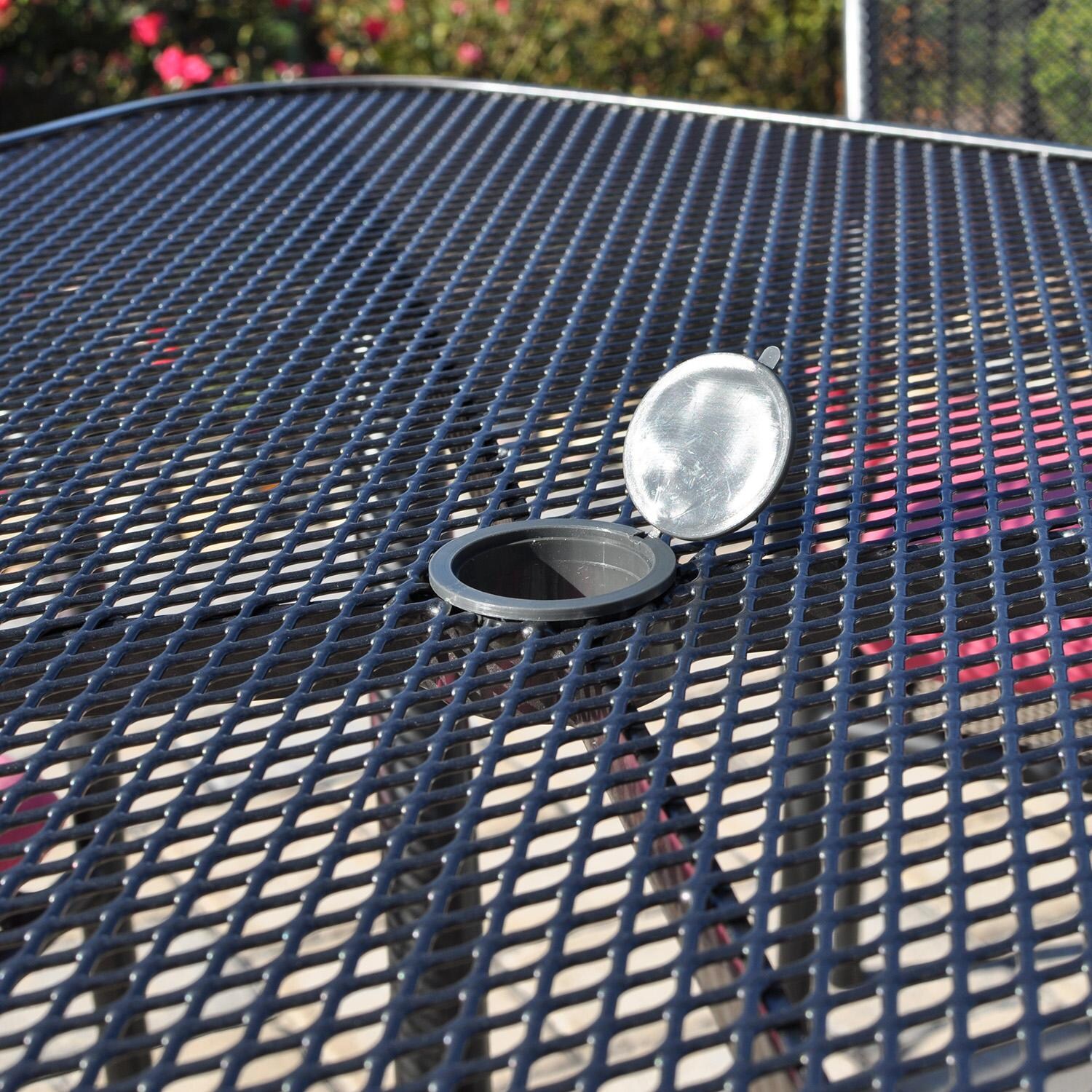 KETTLER 36 Inch Steel Square Mesh Bistro Dining Table - Umbrella Hole & Cap - Detail thumbnail