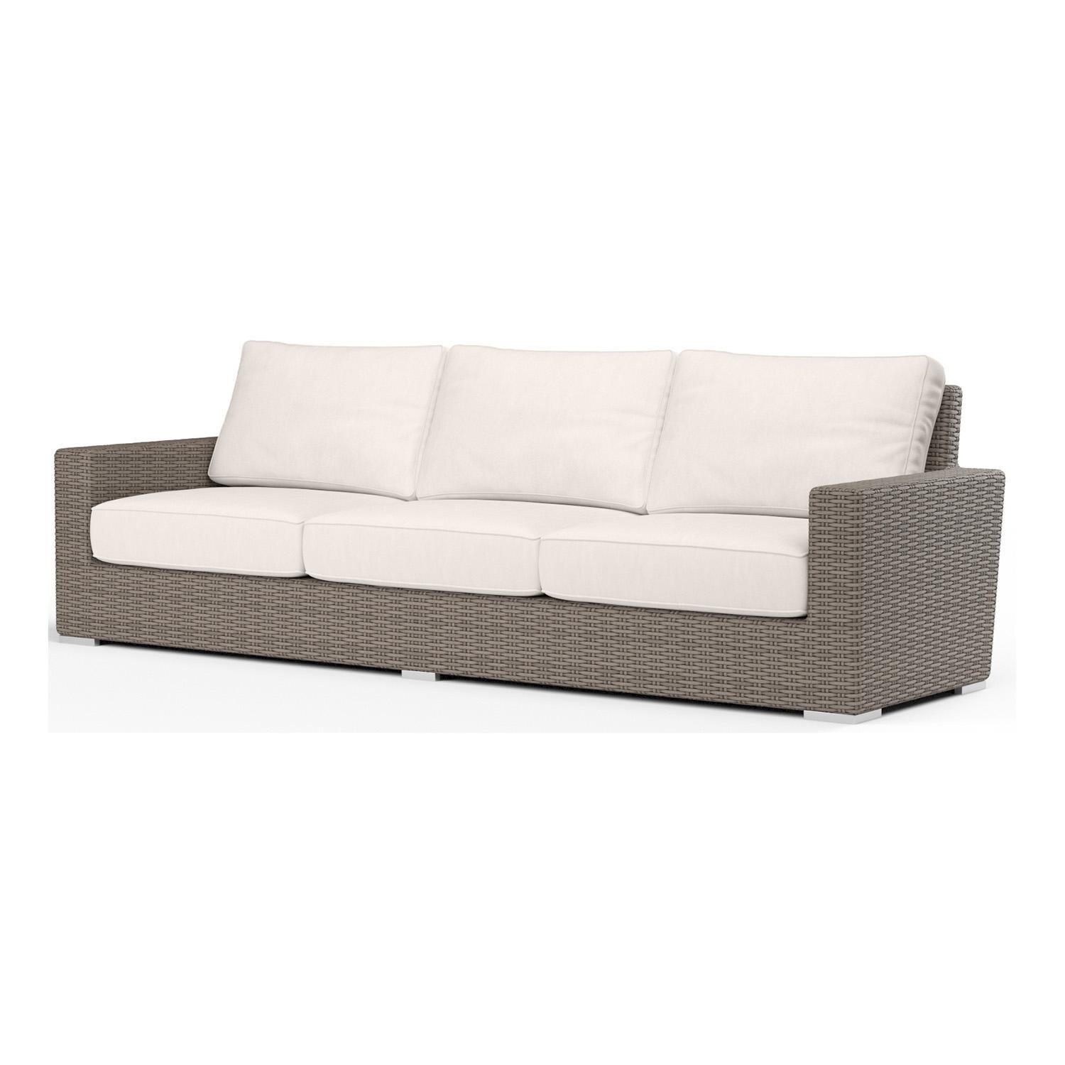 Coronado 3 Person Wicker Sofa in Driftwood/Canvas Natural by Sunset West - White Background thumbnail