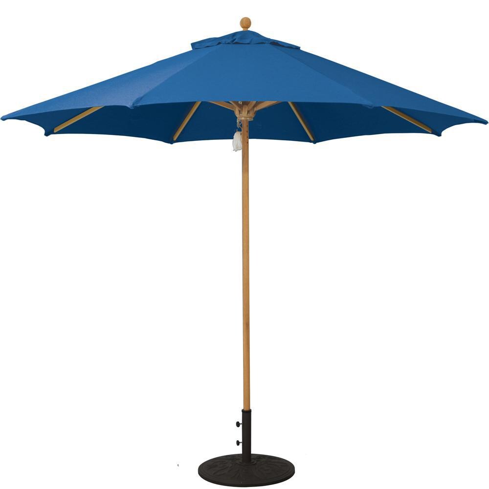 Galtech 9 Ft. Octagonal Wood Patio Umbrella W/ Pulley Lift - Teak Frame W/ True Blue Sunbrella Fabric (Umbrella Base Not Included) thumbnail