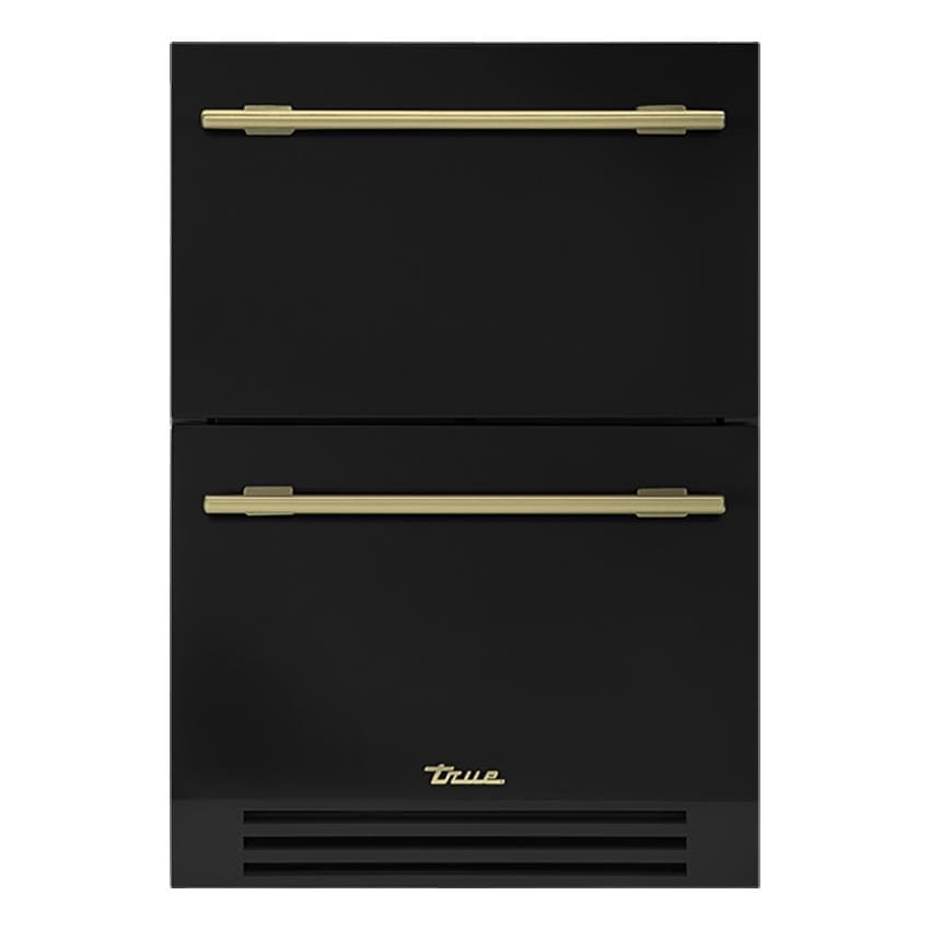True ADA Height 24 Inch 5 Cu. Ft. Outdoor Refrigerator Drawers - Matte Black w/ Brass Handles - TURADA-24-D-A~027-H01