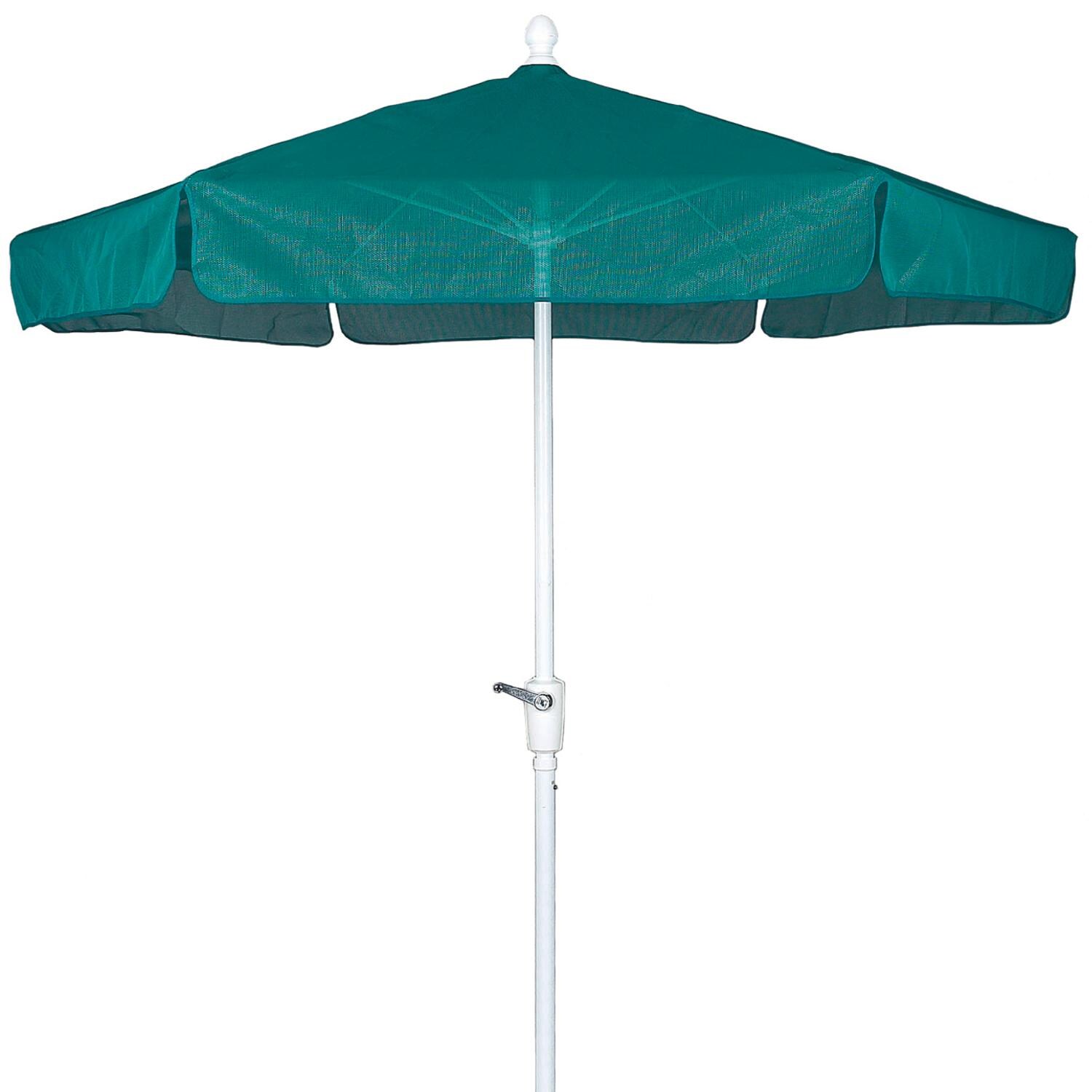 FiberBuilt 7.5 Ft. Aluminum Market Patio Umbrella W/ Crank Lift - White Pole / Forest Green Vinyl image