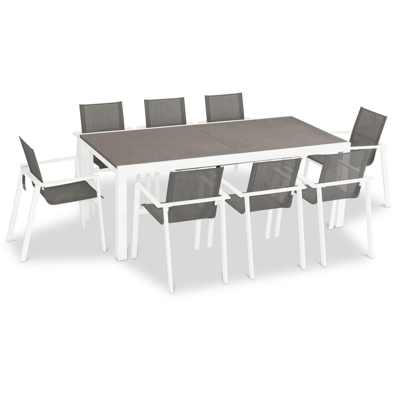 Spring Bay 9 Piece Extendable Dining Set in White/Concrete - Angled View - White Background thumbnail