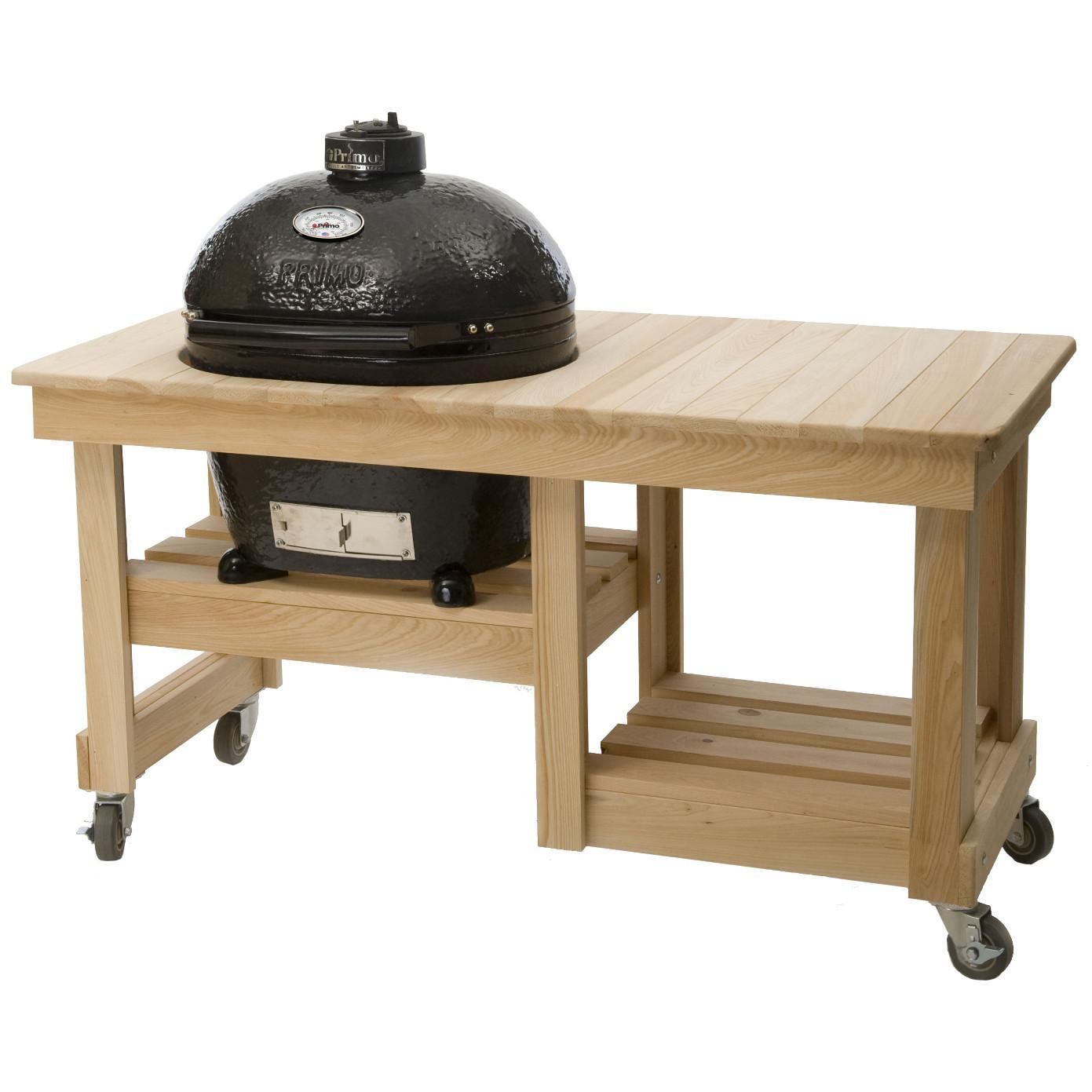 Primo Oval Large 300 Ceramic Kamado Grill On Countertop Cypress Table