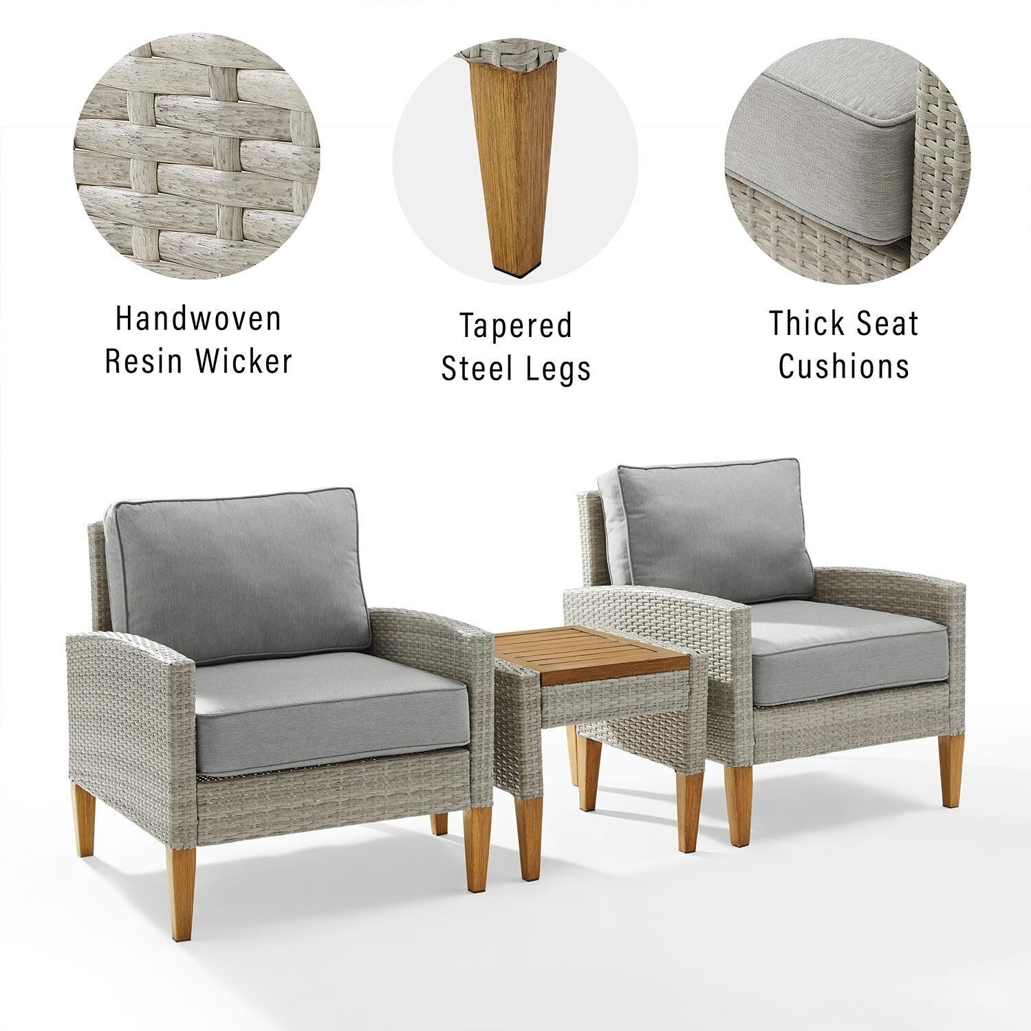 Ultimate Patio UP-92428GY-AC 3Pc Wicker Outdoor Chair Set in Acorn - Set Features - Diagram thumbnail