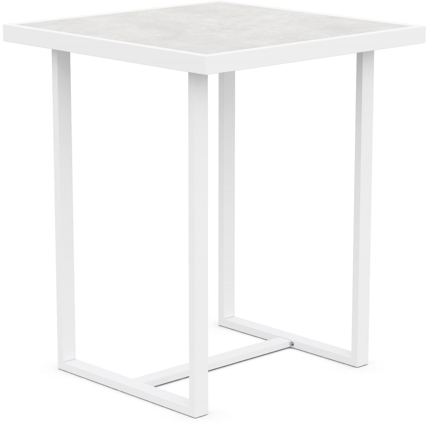 Azzurro Living Pavia 35 Inch White Aluminum Bar Table W/ Helena Dekton Top - Angled - White Background thumbnail