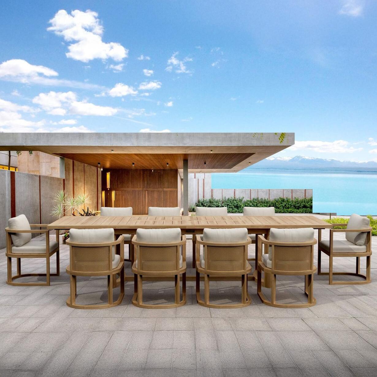 Carondelet 11 Pc Teak Extendable Dining Set in Linen Natural by Lakeview Outdoor Designs