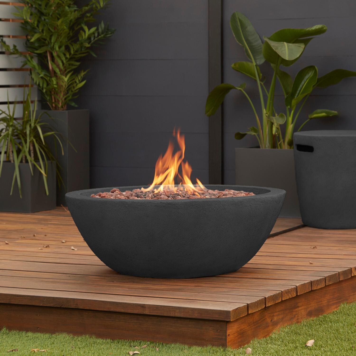 Lakeview Outdoor Designs SC-C539NG-SHL Creekwood 36-Inch Round Natural Gas Fire Bowl - On Patio - Lifestyle thumbnail