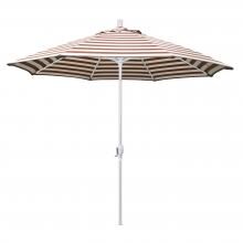 California Umbrella Pacific Trail Series 9 Ft Octagonal Aluminum Push Button Tilt Patio Umbrella W/ Crank Lift - Matted White Frame / Olefin Brick White Cabana Stripe Canopy image