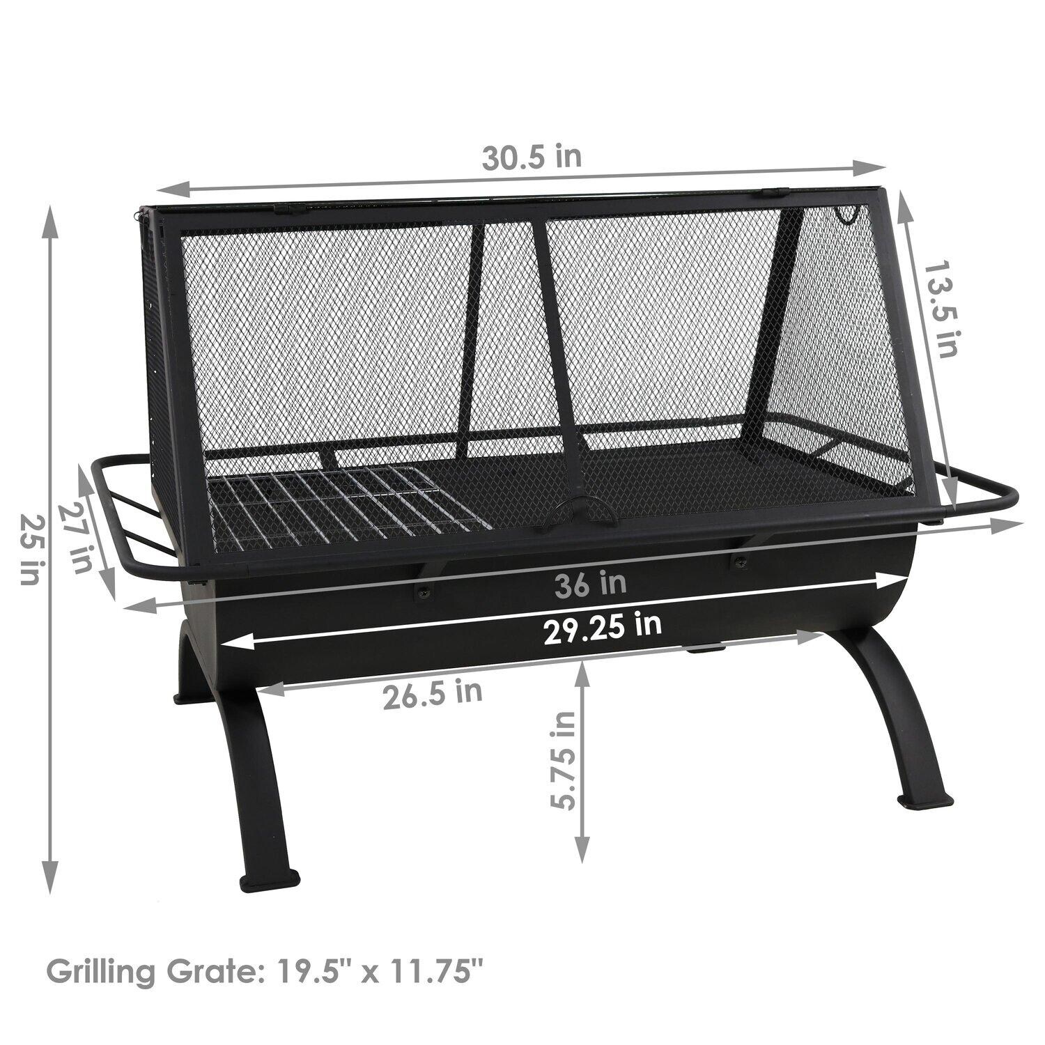 Ultimate Patio NB-NW201 36 Inch Rectangular Steel Wood-Burning Fire Pit in Black - Dimensional thumbnail