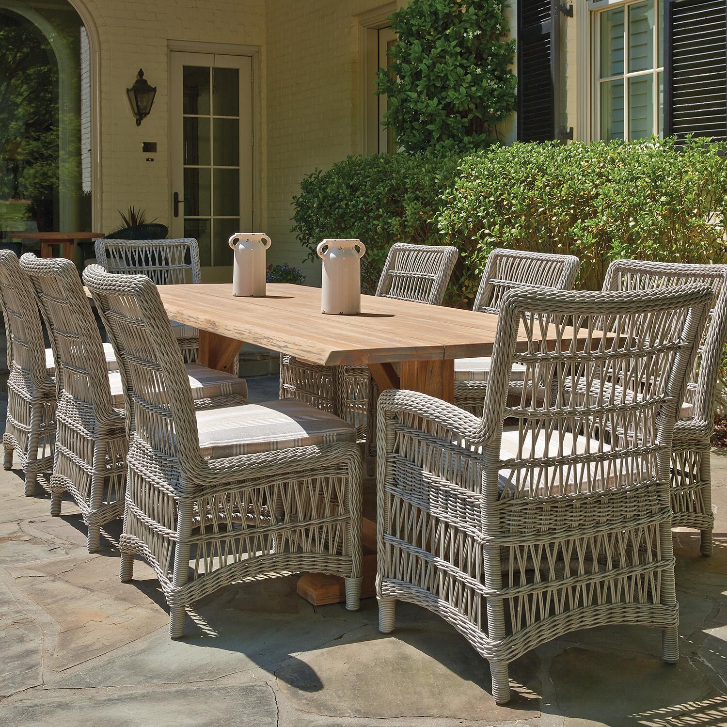 Lloyd Flanders Mackinac Dining Armchair - 8 Shown with Rectangular Dining Table thumbnail