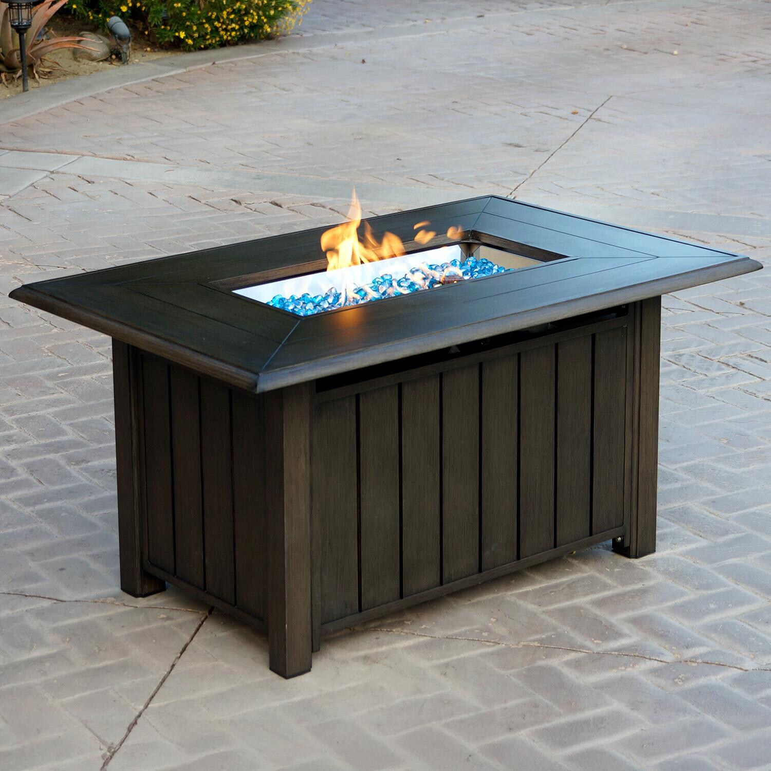 Brooklyn 3 Pc Aluminum Seating Set Fire Pit in Multi-brown/Sesame by Darlee - Fire Pit Table - Lifestyle thumbnail