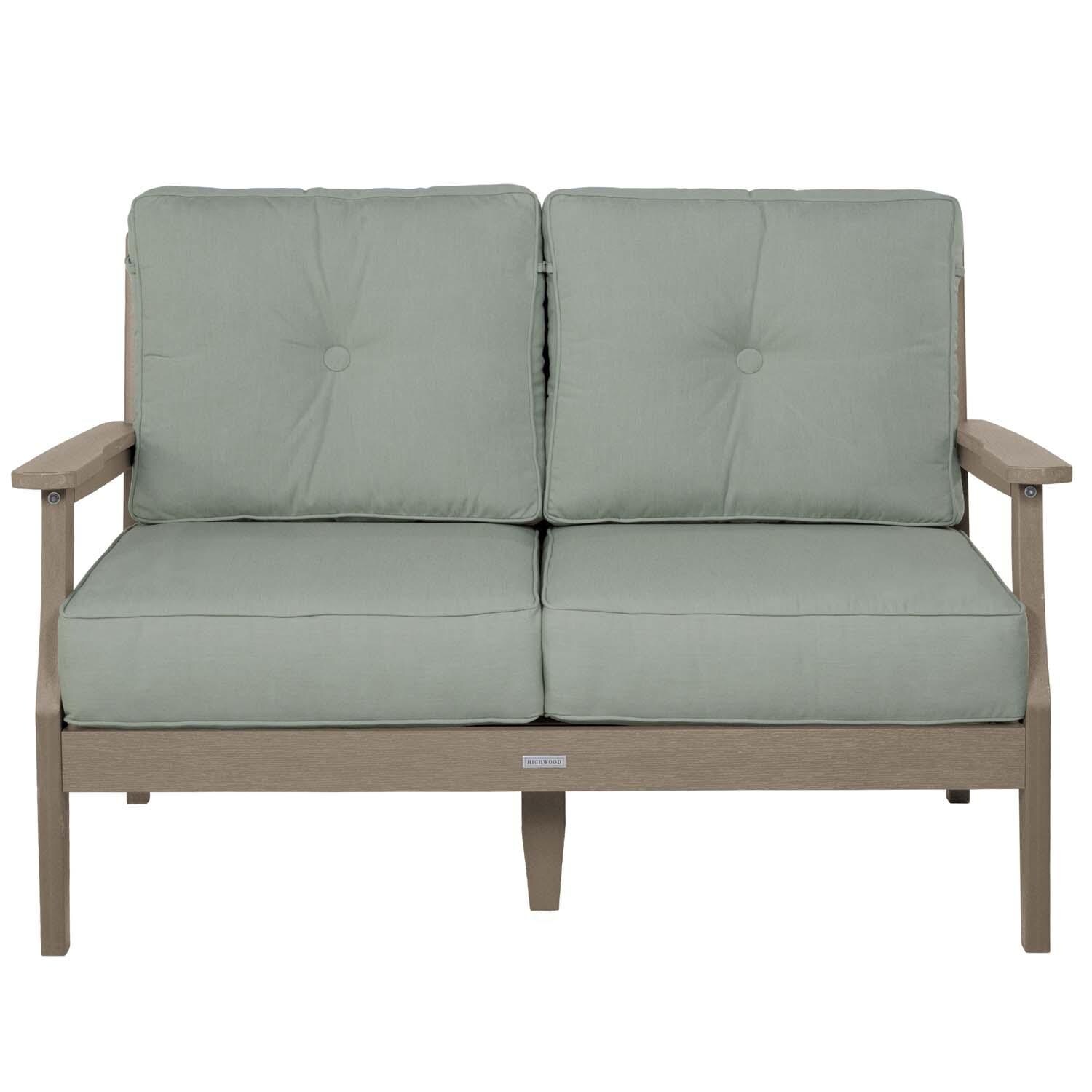 Blushing Bay 2 Person Recycled Plastic Loveseat in Canvas Seasalt/Woodland Brown by Lakeview Outdoor Designs - White Background thumbnail