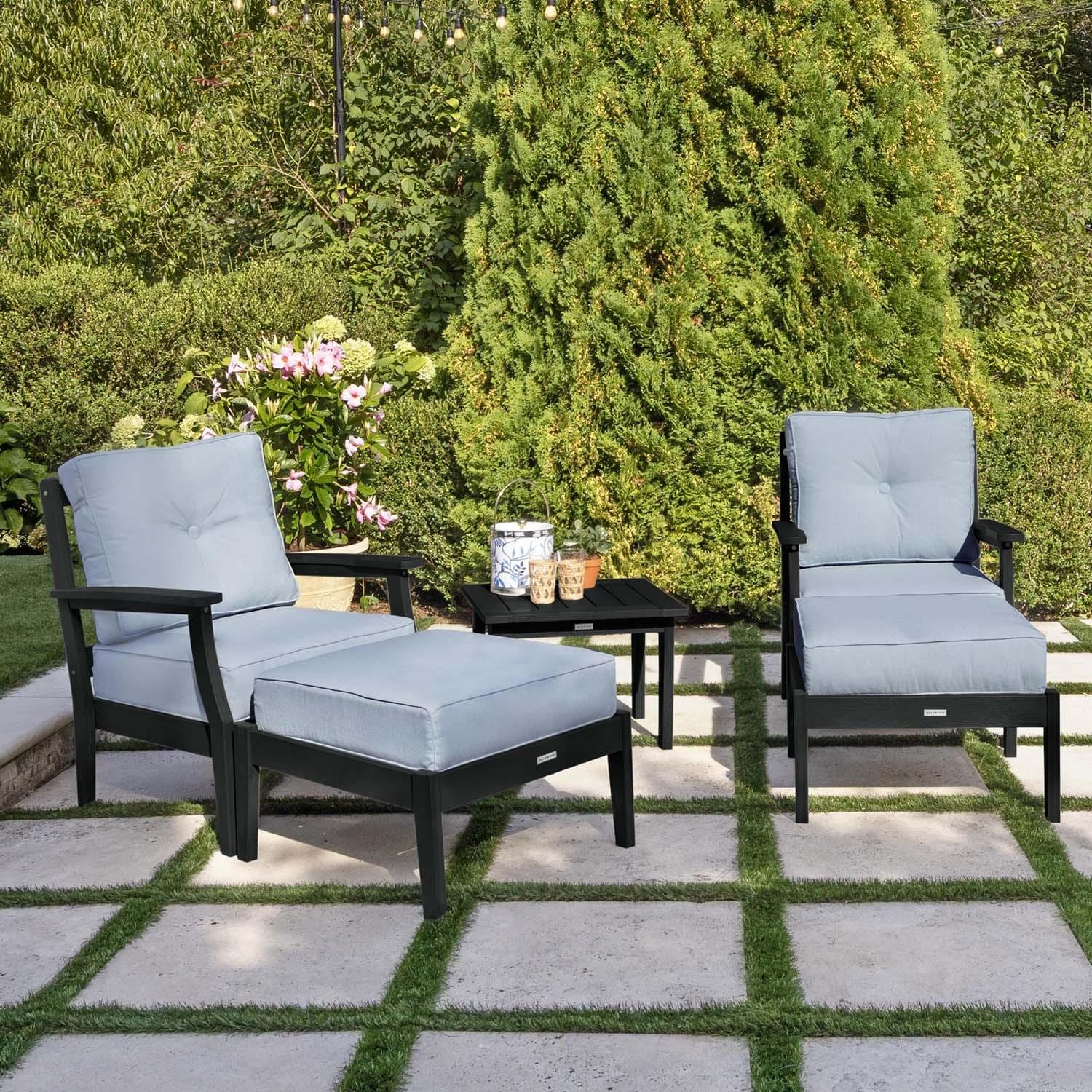 Blushing Bay 5 Pc Recycled Plastic Seating Set in Bliss Dew/Black by Lakeview Outdoor Designs - Left Angled - Lifestyle thumbnail