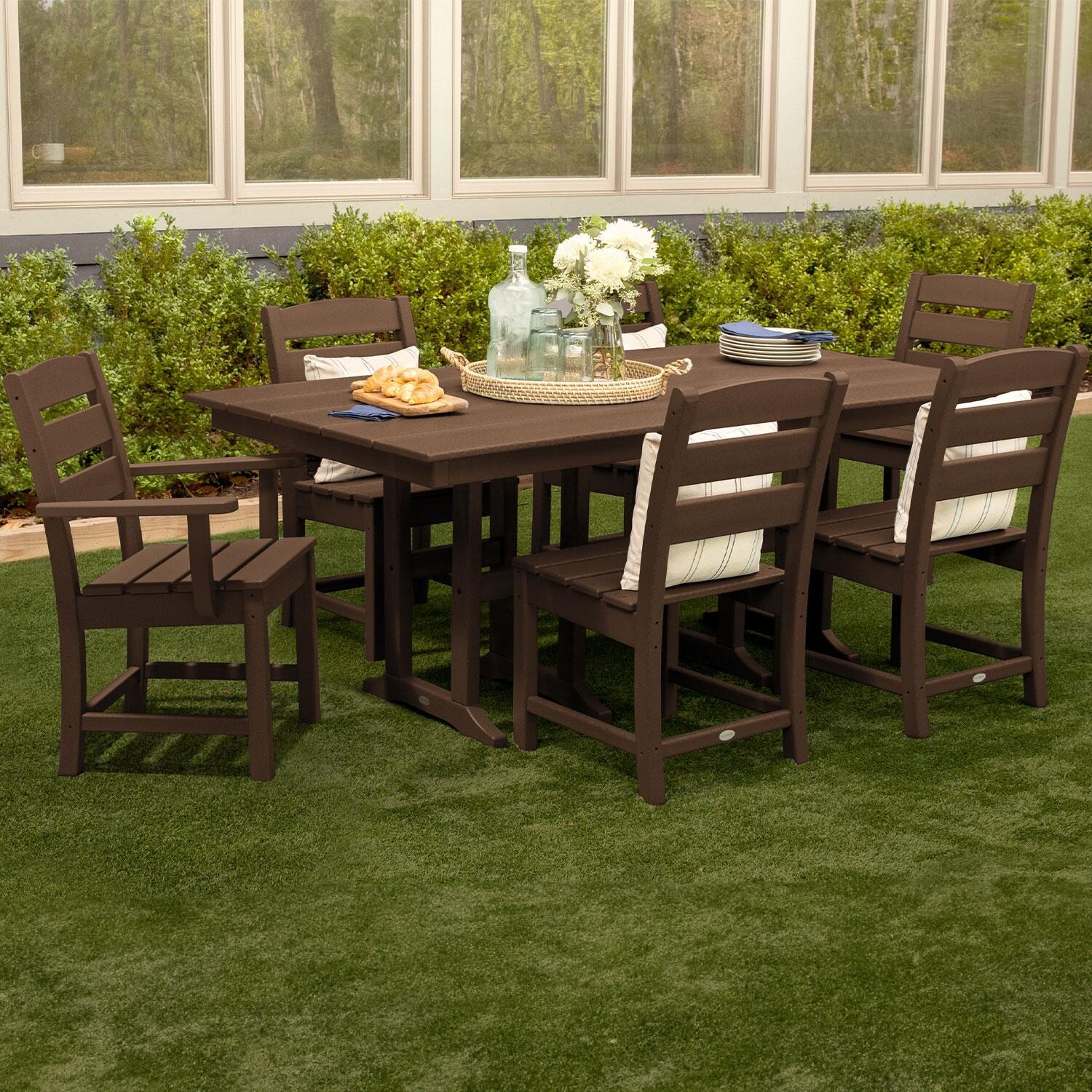 POLYWOOD Lakeside 7-Piece Farmhouse Dining Set - Mahogany