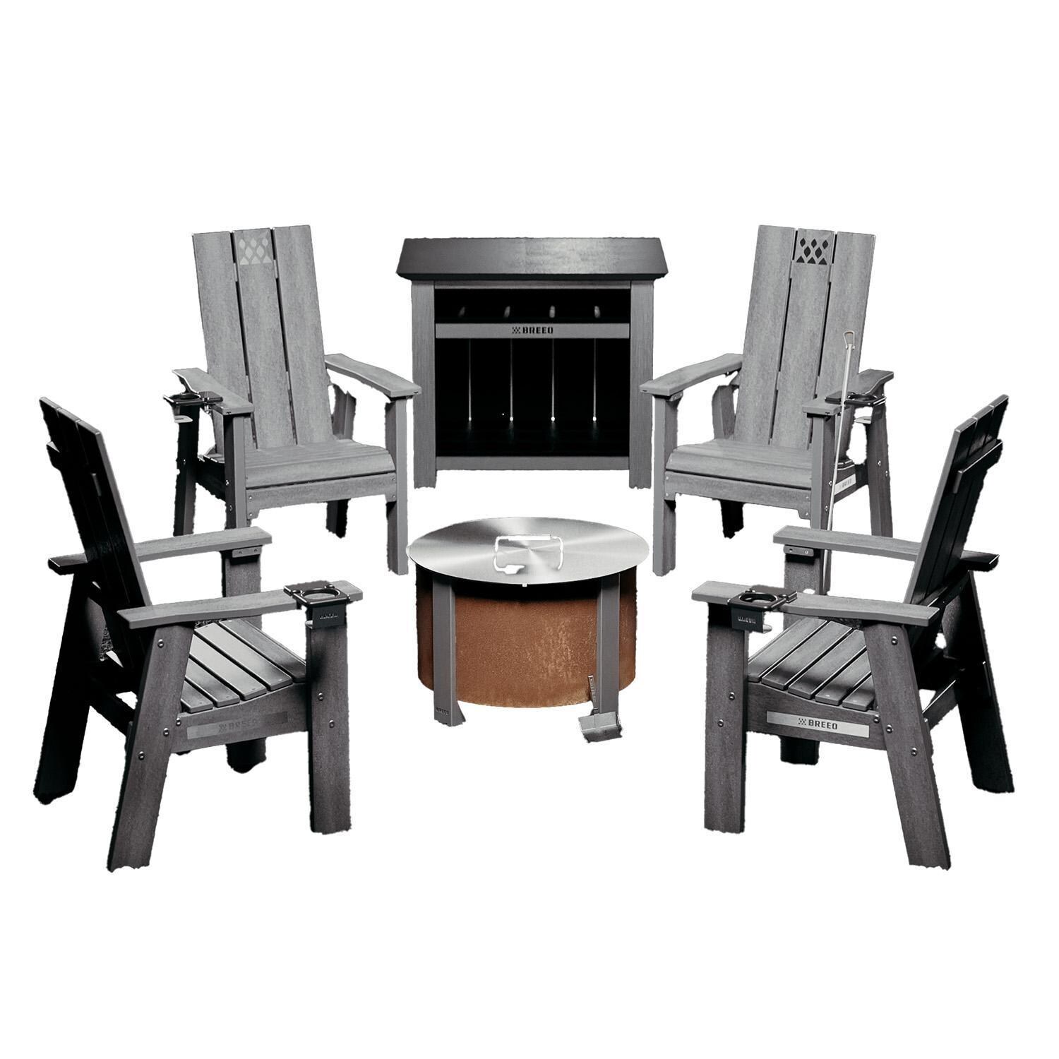 X Series 6 Pc 19 Inch Corten Steel Fire Pit Seating Set in Gray by Breeo