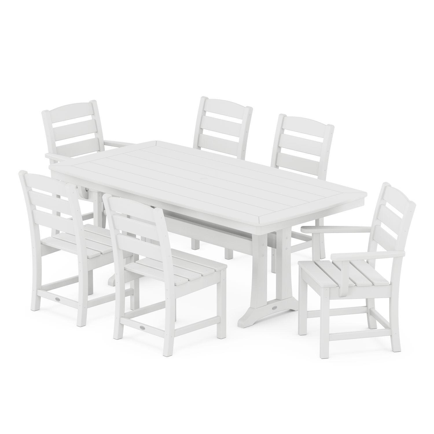 POLYWOOD Lakeside 7-Piece Nautical Trestle Dining Set - White