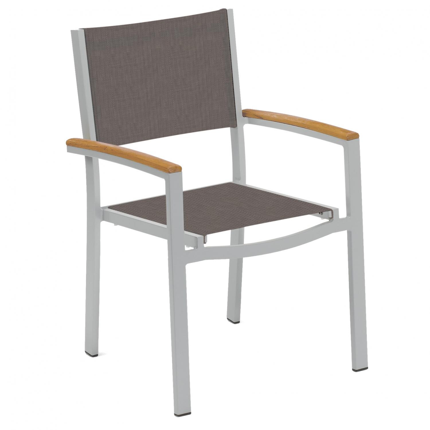 Travira Aluminum Patio Dining Arm Chair W/ Tekwood Natural Arm Caps - Cocoa Sling thumbnail