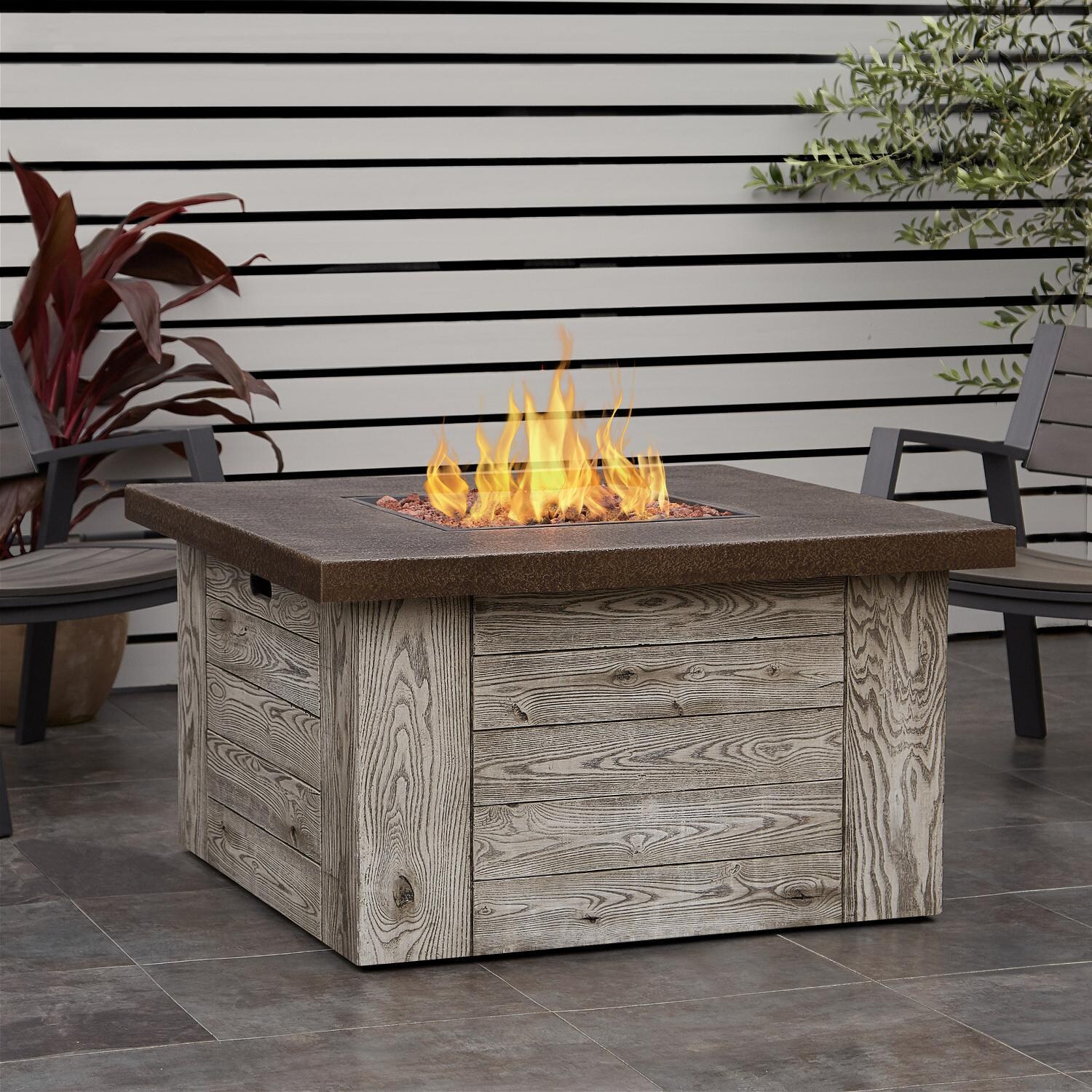 Lakeview Outdoor Designs SC-C1600LP-WGR Rusticview 42-Inch Square Propane Fire Pit Table - Weathered Gray - Lifestyle thumbnail