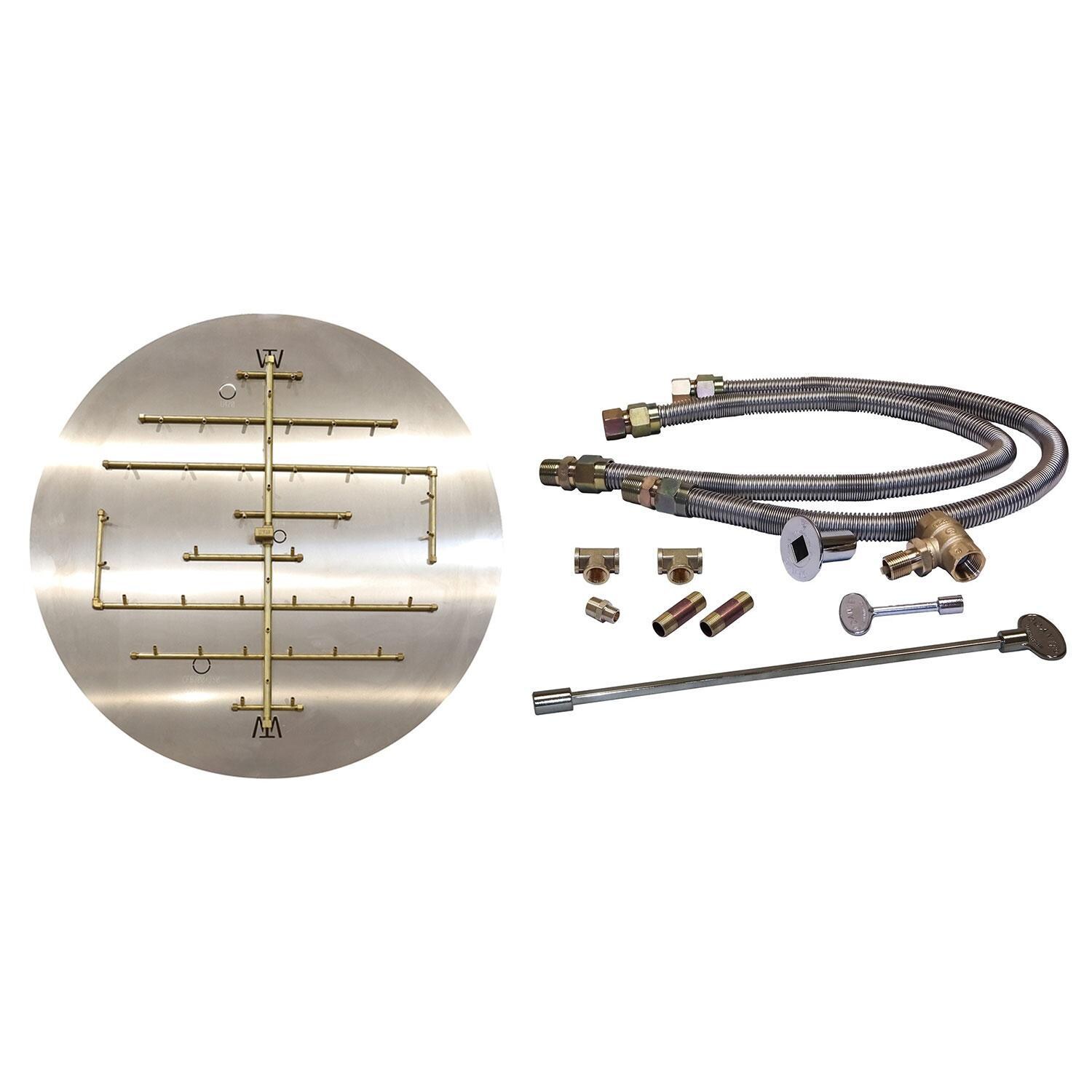 Warming Trends 38 1/4 X 34 1/2 CROSSFIRE Brass Natural Gas/Propane Burner w/ 48-in Circular Plate & Double Flex Line Kit - White Background thumbnail