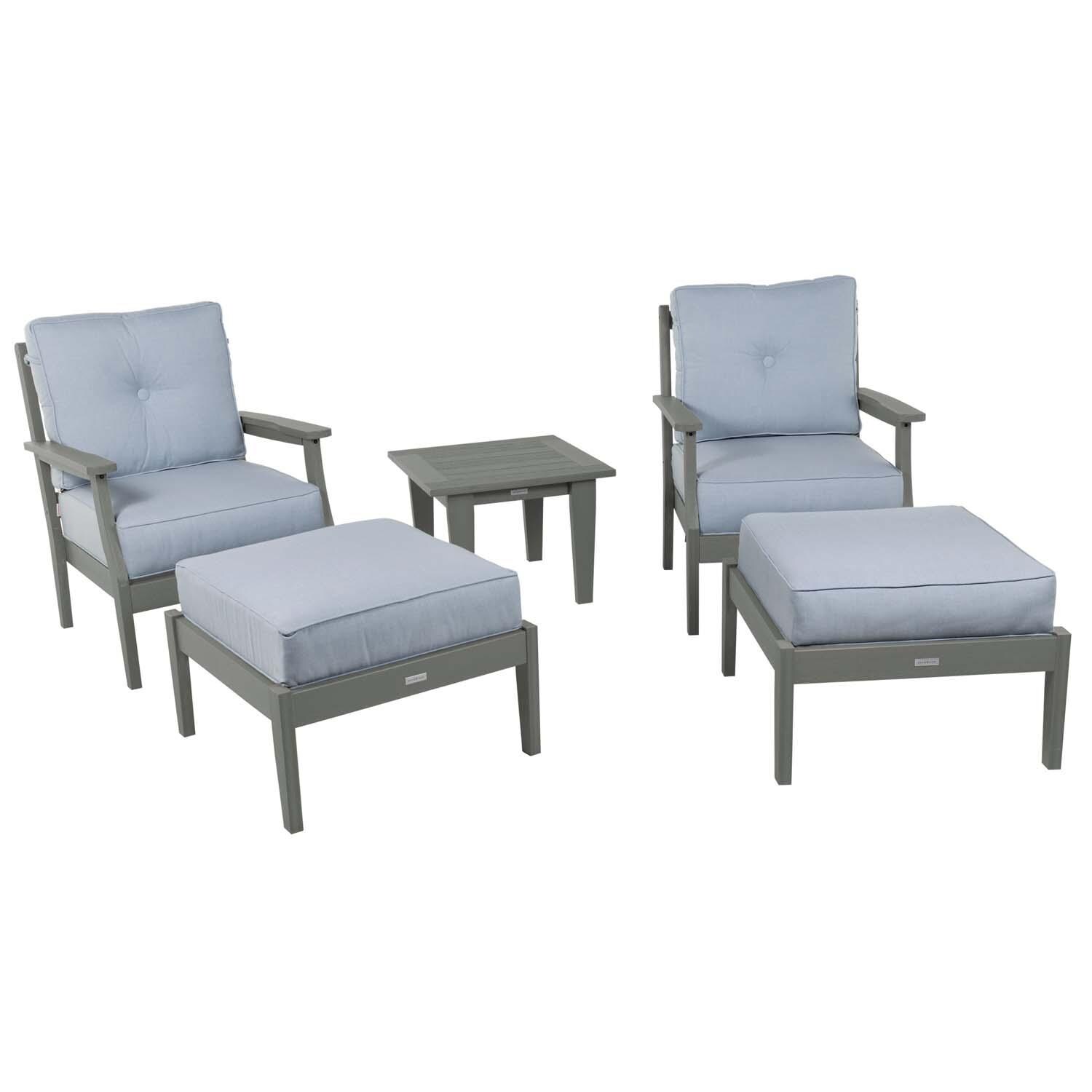 Blushing Bay 5 Pc Recycled Plastic Seating Set in Bliss Dew/Coastal Teak by Lakeview Outdoor Designs - Front View - White Background thumbnail