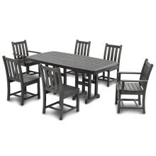 Traditional Garden 7 Piece Slate Gray Recycled Plastic Wood Patio Dining Set W/ 71 X 36 Inch Rectangular Table By POLYWOOD image