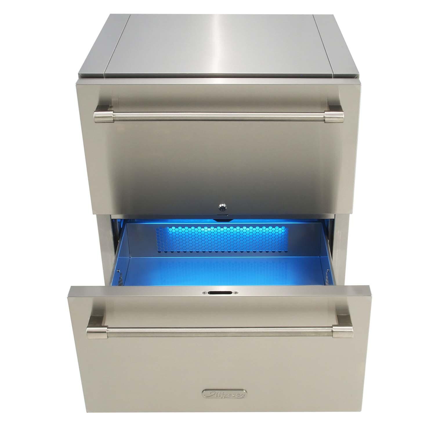 Alfresco AR-28D PolarCore 28-in 6.77 Cu.Ft.  Outdoor 2 Drawer Refrigerator - Bottom Drawer Open - White Background thumbnail