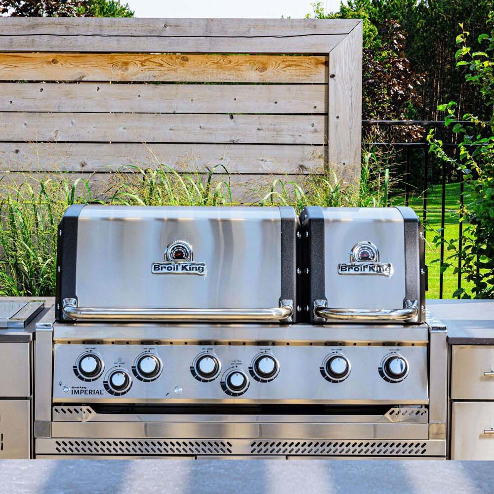 Broil King 897847 Imperial S 690i 6-Burner Natural Gas Grill Center With Rotisserie & Side Burner - Stainless Steel - Front View - Lifestyle thumbnail