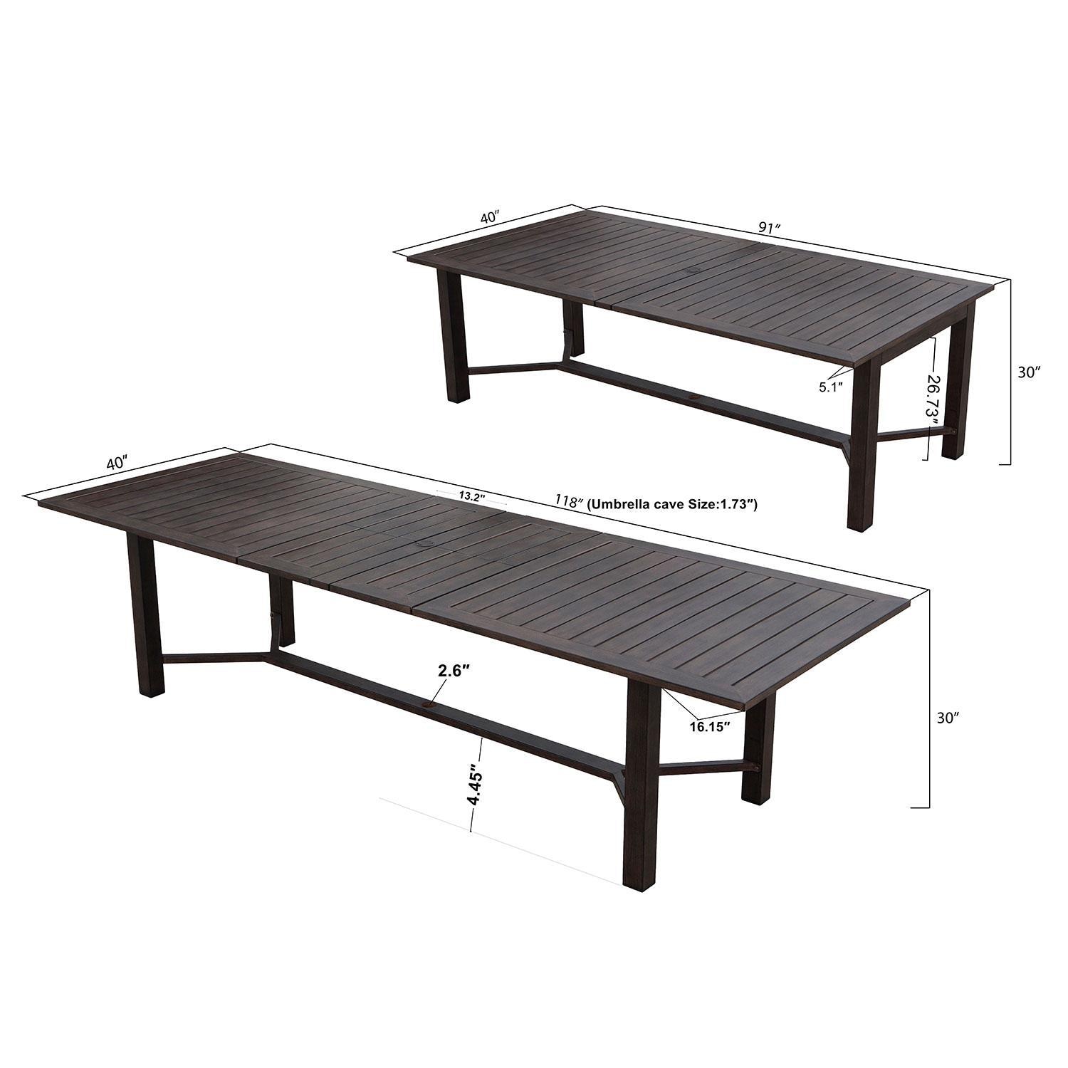 Darlee B/DL13-11PCDR-2350LE-N Nassau 11 Pc Cast Aluminum Dining Set w/ Rocker in Antique Bronze w/ Navy Cushions - Table to Extended - Dimensional thumbnail