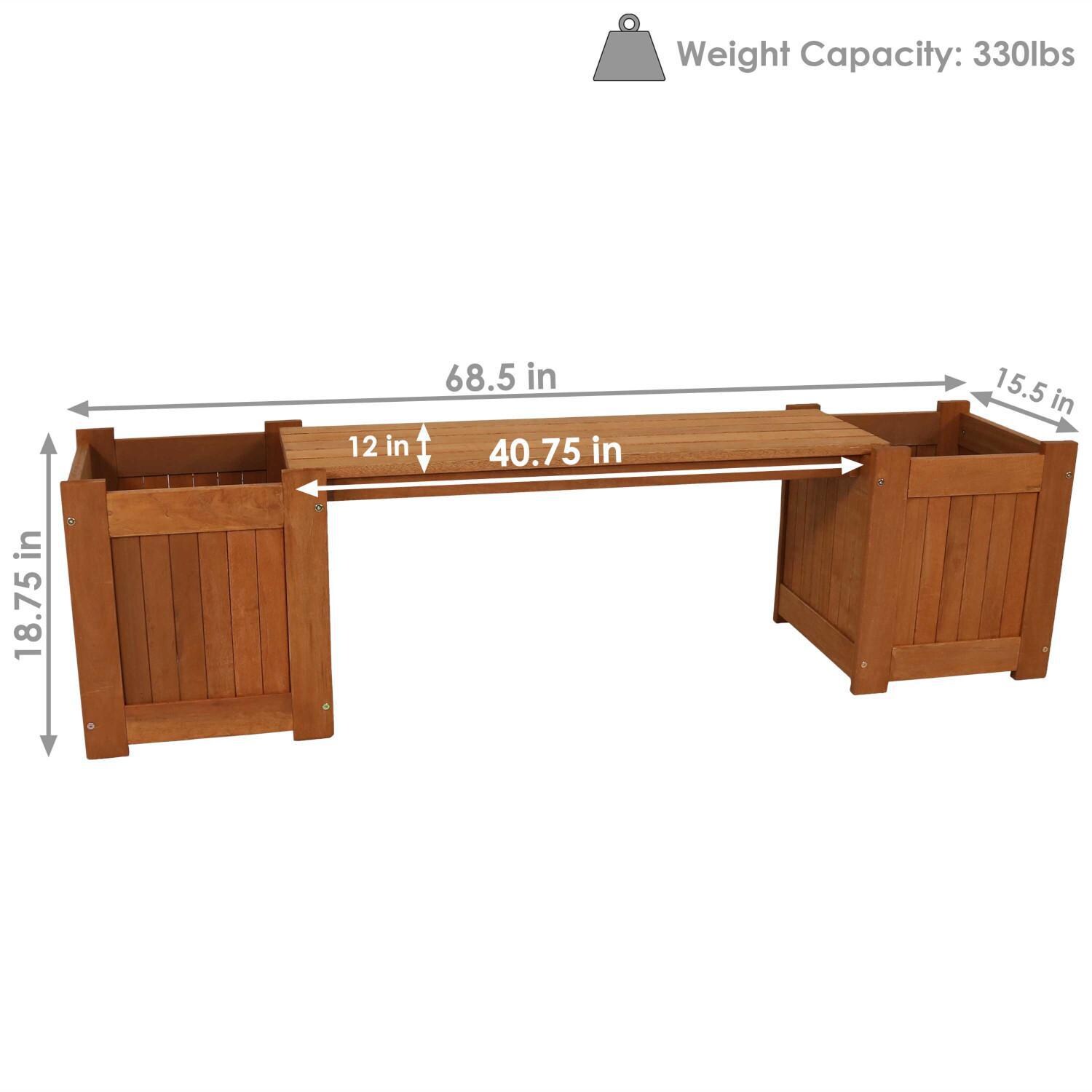 Ultimate Patio 68-Inch Meranti Wood Outdoor Planter Box Bench W/ Teak Oil Finish - Dimensions thumbnail