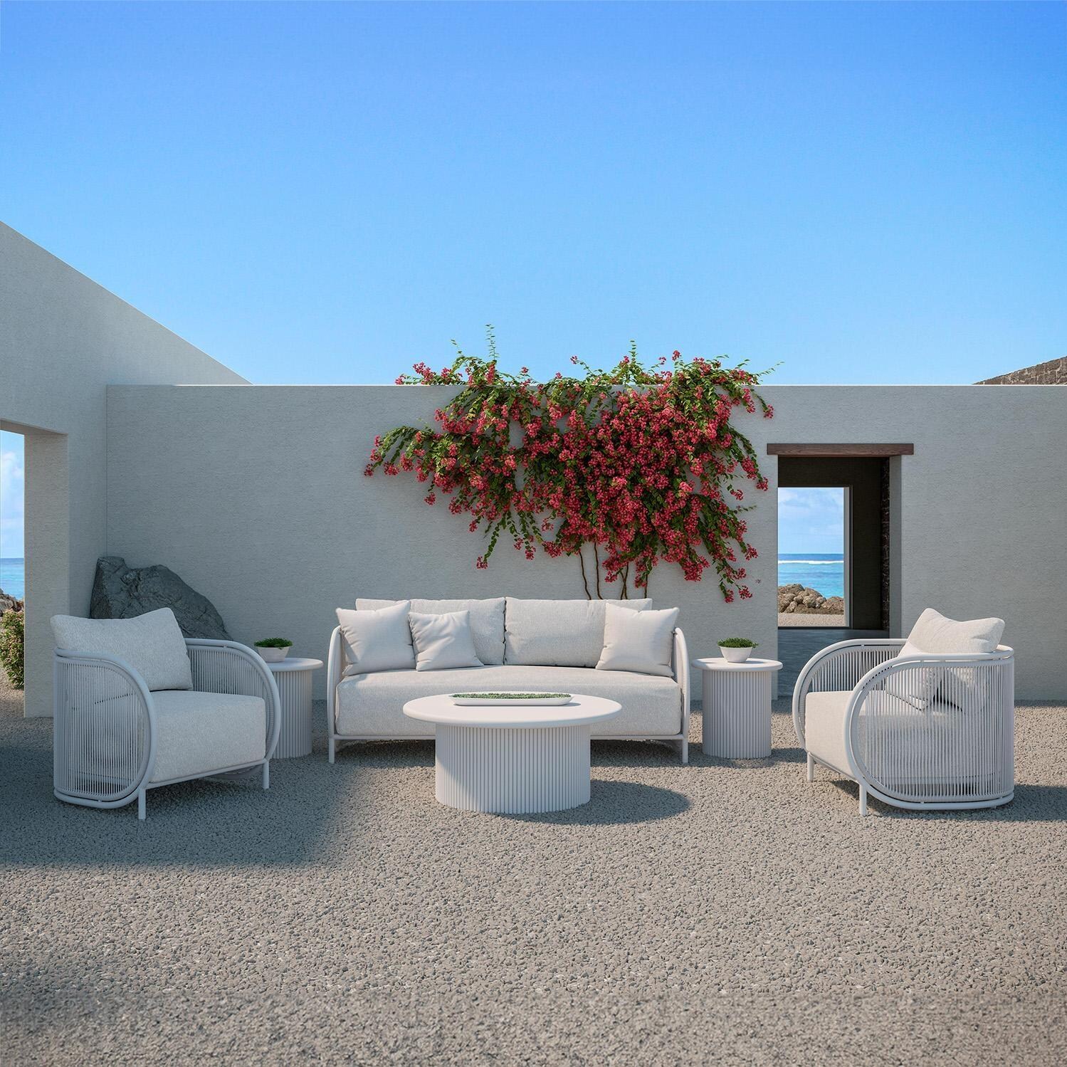 Kamari 6 Pc Woven Rope Seating Set in White Mist/Cloud by Azzurro Living