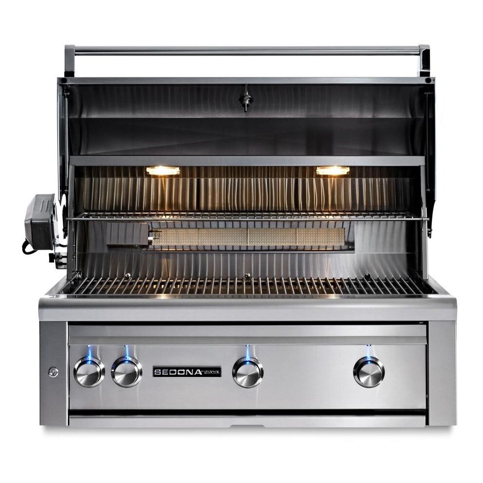Lynx L601PSR-LP Sedona 36 Inch Built-In Propane Gas Grill w/ One ProSear Burner and Rotisserie - Hood Open - White Background thumbnail