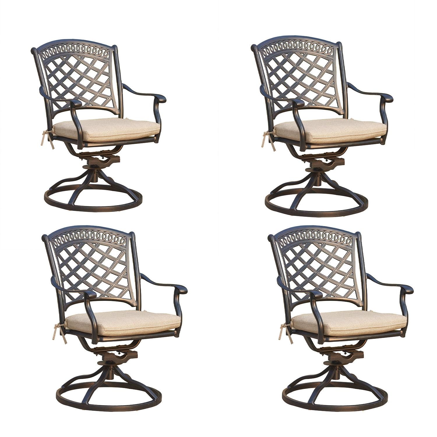 Sedona Cast Aluminum 4 Pc Set Swivel Rocker Dining Chair Set in Antique Bronze/Beige Canvas by Darlee
