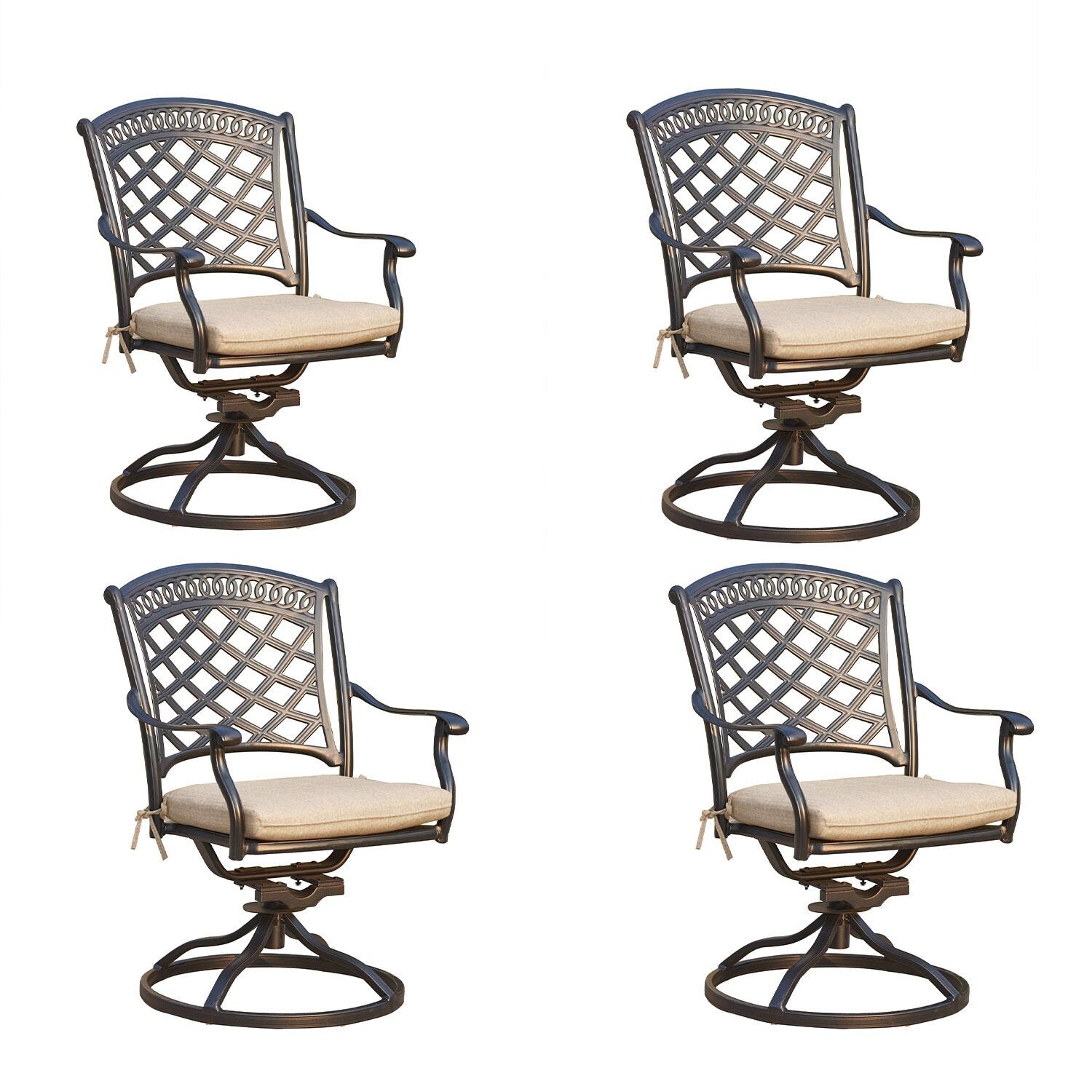 Sedona Cast Aluminum 4 Pc Set Swivel Rocker Dining Chair Set in Antique Bronze/Beige Canvas by Darlee