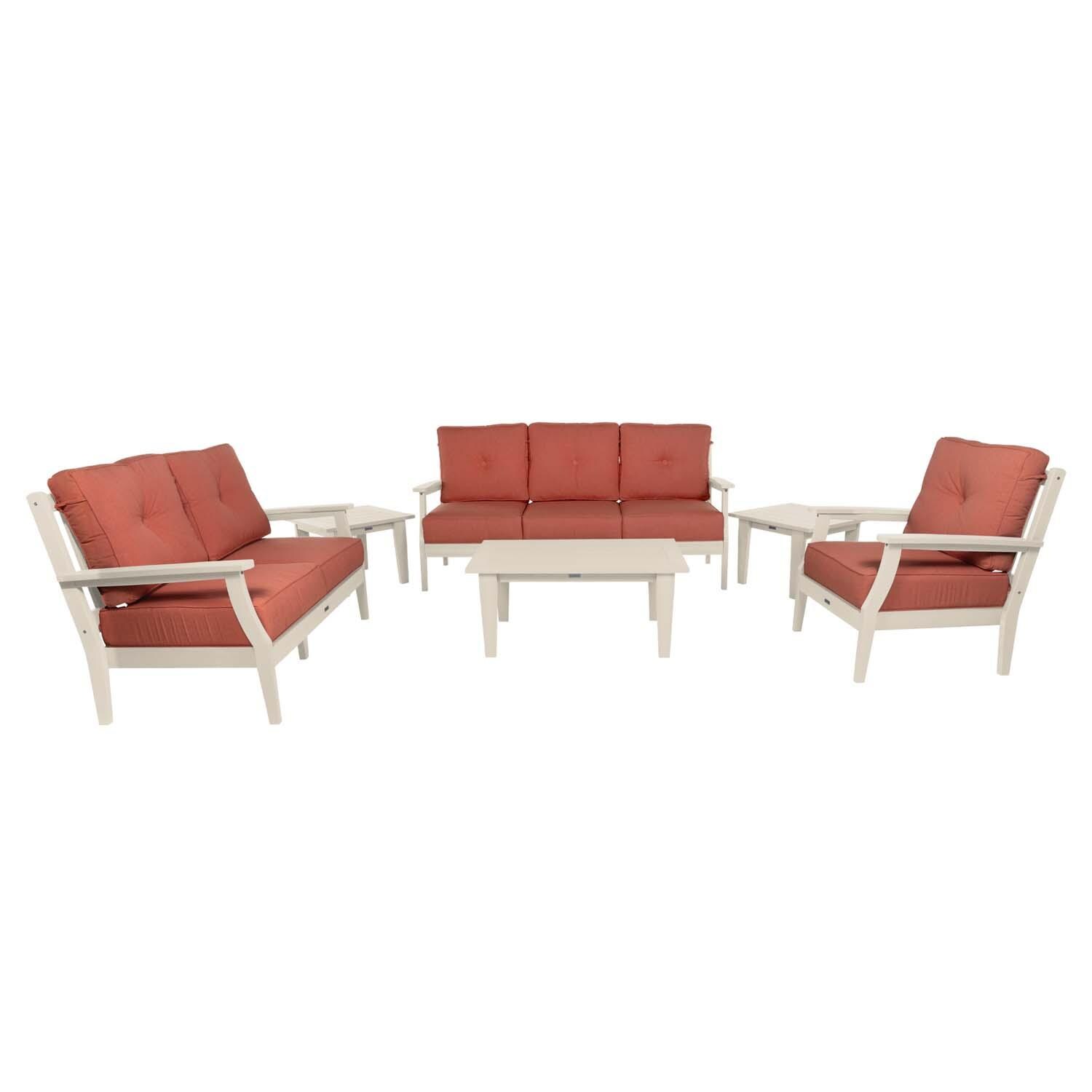 Blushing Bay 6 Pc Recycled Plastic Grand Seating Set in Canvas Persimmon/Whitewash by Lakeview Outdoor Designs - Front View - White Background thumbnail