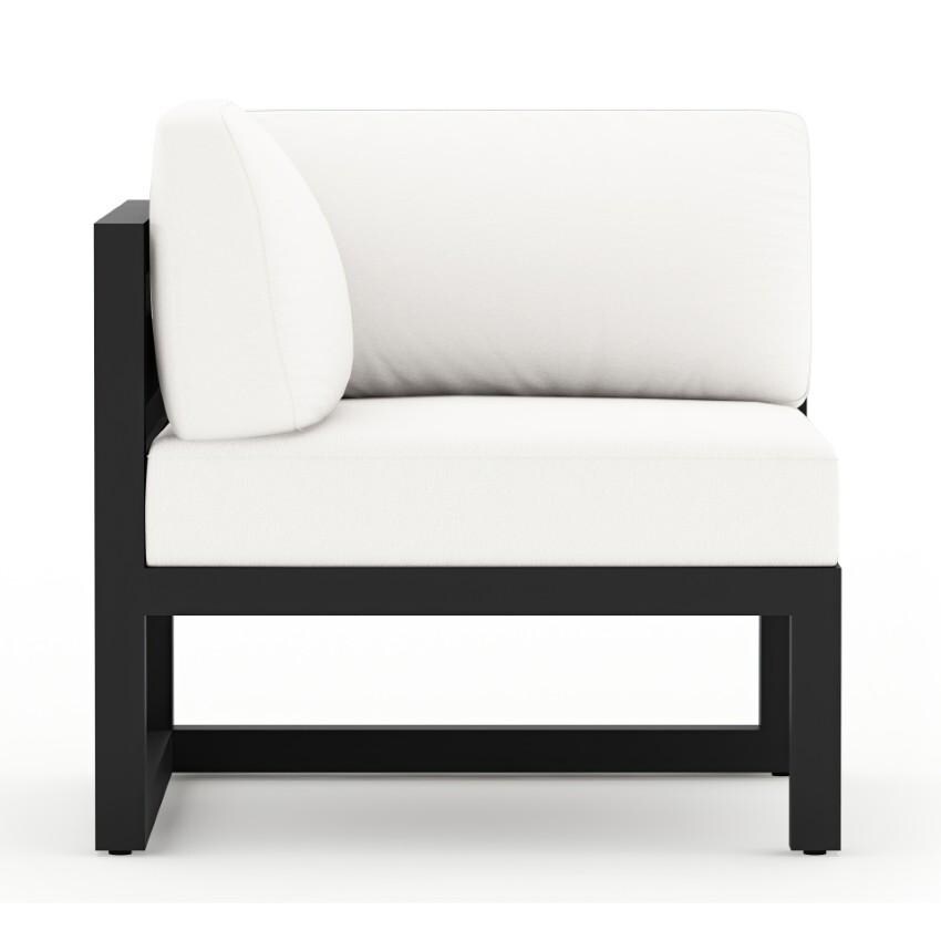 Lakeview Misty Cove 6 Pc Aluminum Sectional Set in Black w/Club Chair & Canvas Natural Cushions by Lakeview Outdoor Designs - Left Section with Pillow - White Background thumbnail