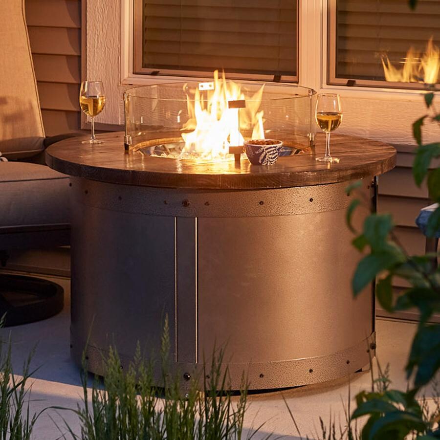 Edison 41 Inch Round Powder Coated Steel Natural Gas Fire Pit Table in Gray by The Outdoor GreatRoom Company