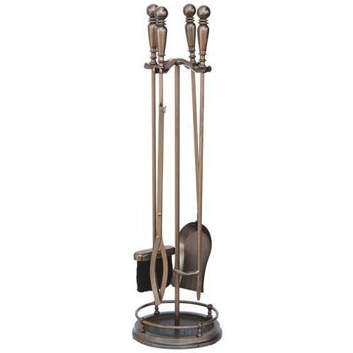 UniFlame 5-Piece Venetian Bronze Fireplace Tool Set With Ball Handles - F-1629