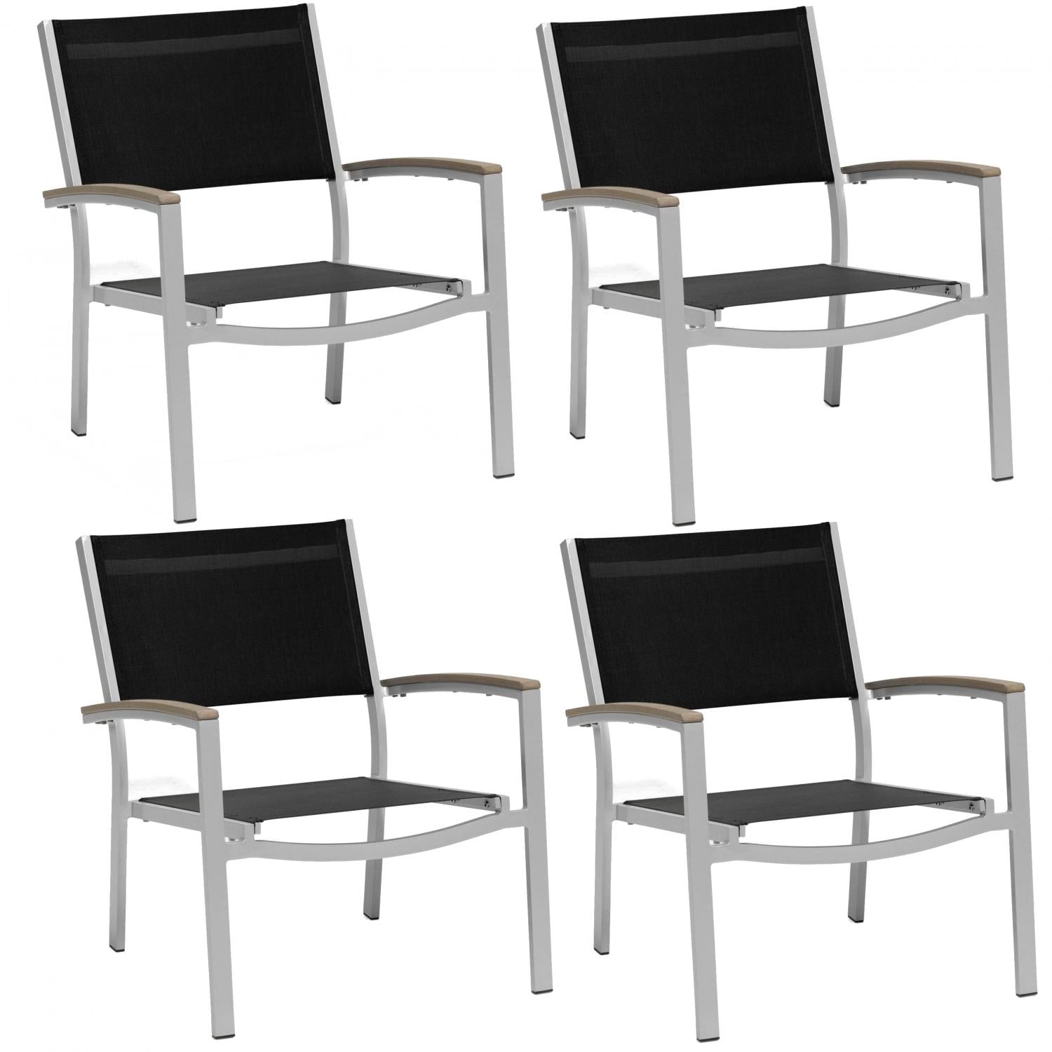 Travira Aluminum Chat Chair W/ Black Sling & Vintage Tekwood Armcaps By Oxford Garden - Set Of 4 thumbnail
