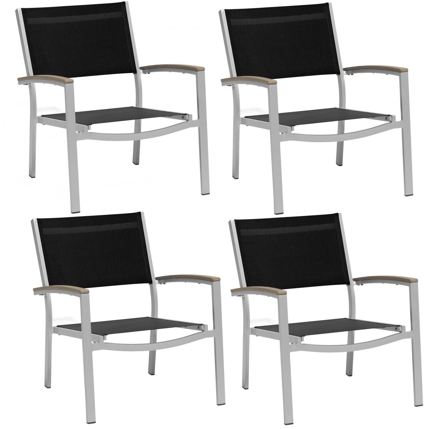 Travira Aluminum Chat Chair W/ Black Sling & Vintage Tekwood Armcaps By Oxford Garden - Set Of 4 thumbnail